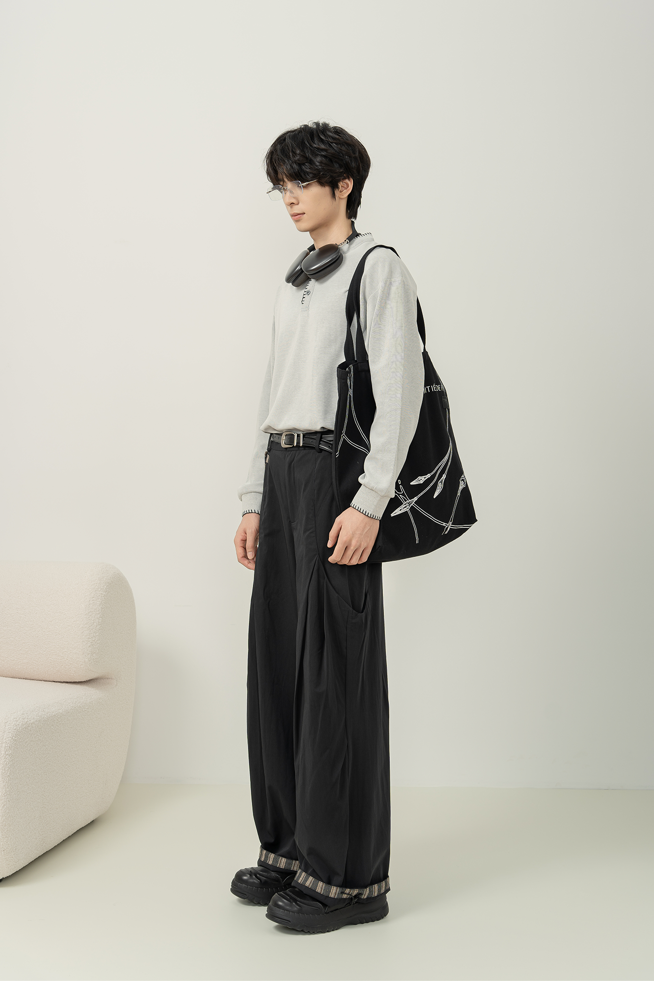 MOITIEDEPETALE Pleated Panel Oversized Cargo Pants