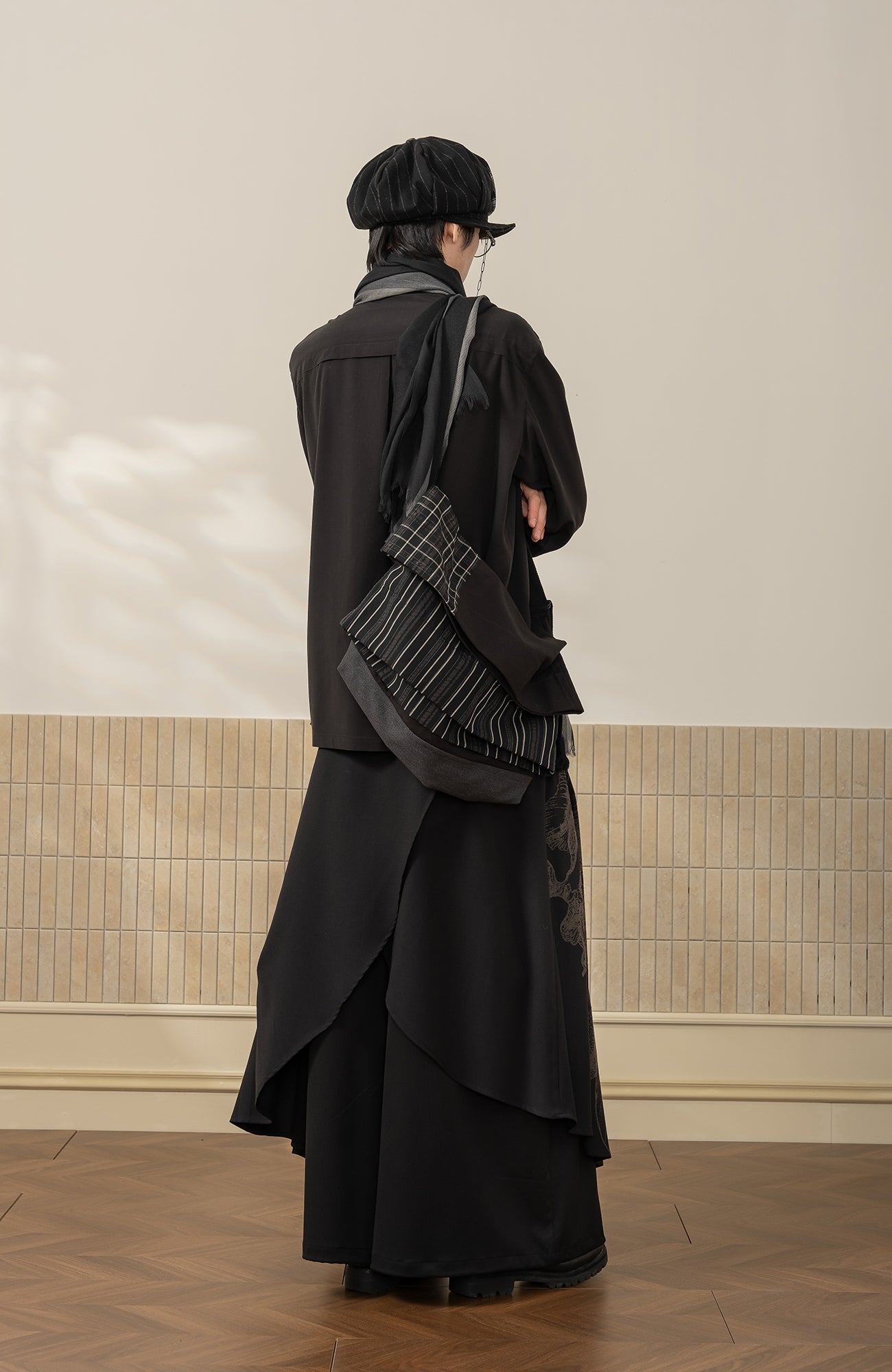 MOITIEDEPETALE Graphic Double-Layered Striped Shirt