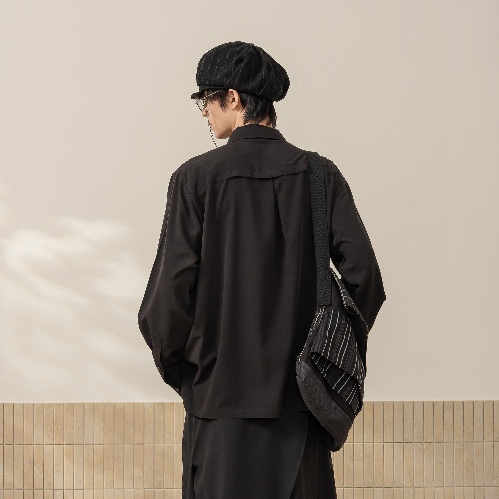 MOITIEDEPETALE Graphic Double-Layered Striped Shirt