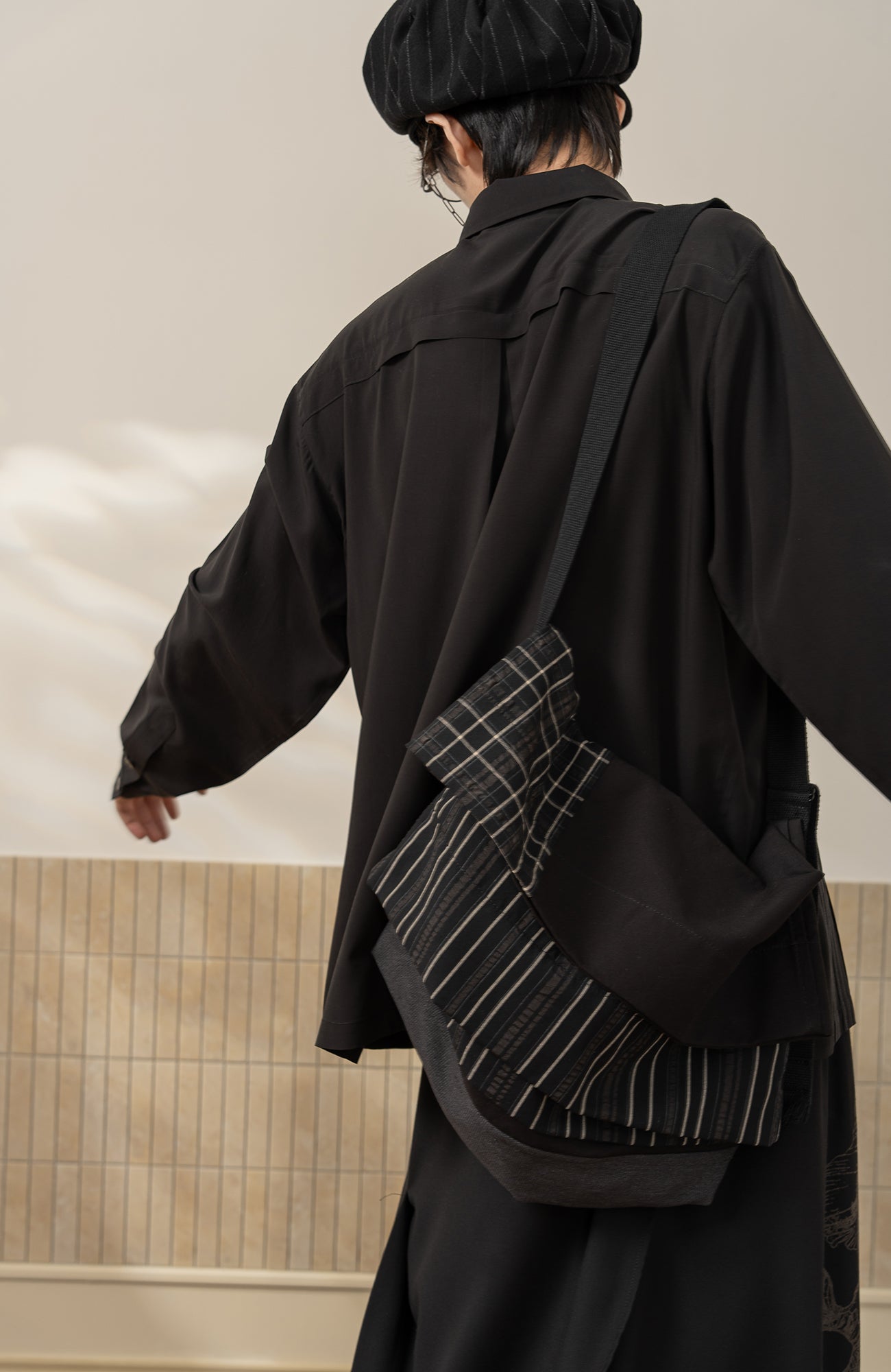 MOITIEDEPETALE Graphic Double-Layered Striped Shirt