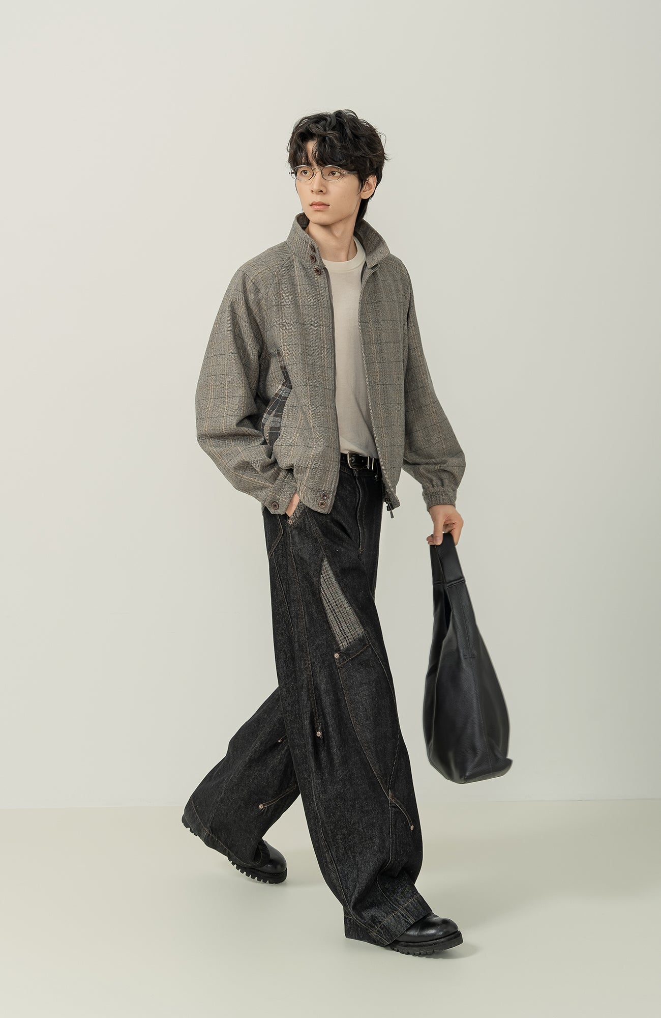 MOITIEDEPETALE Plaid Panels Wool-Blend Jacket