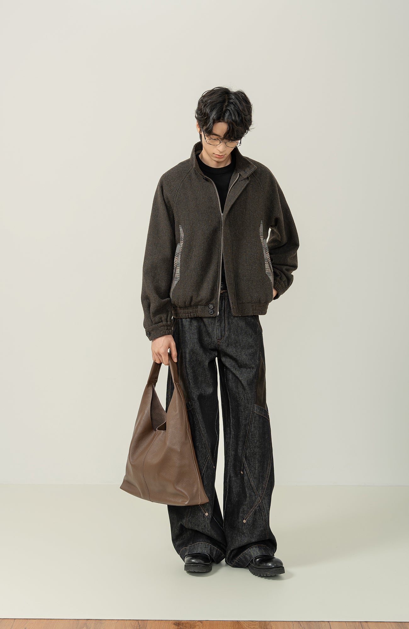 MOITIEDEPETALE Plaid Panels Wool-Blend Jacket