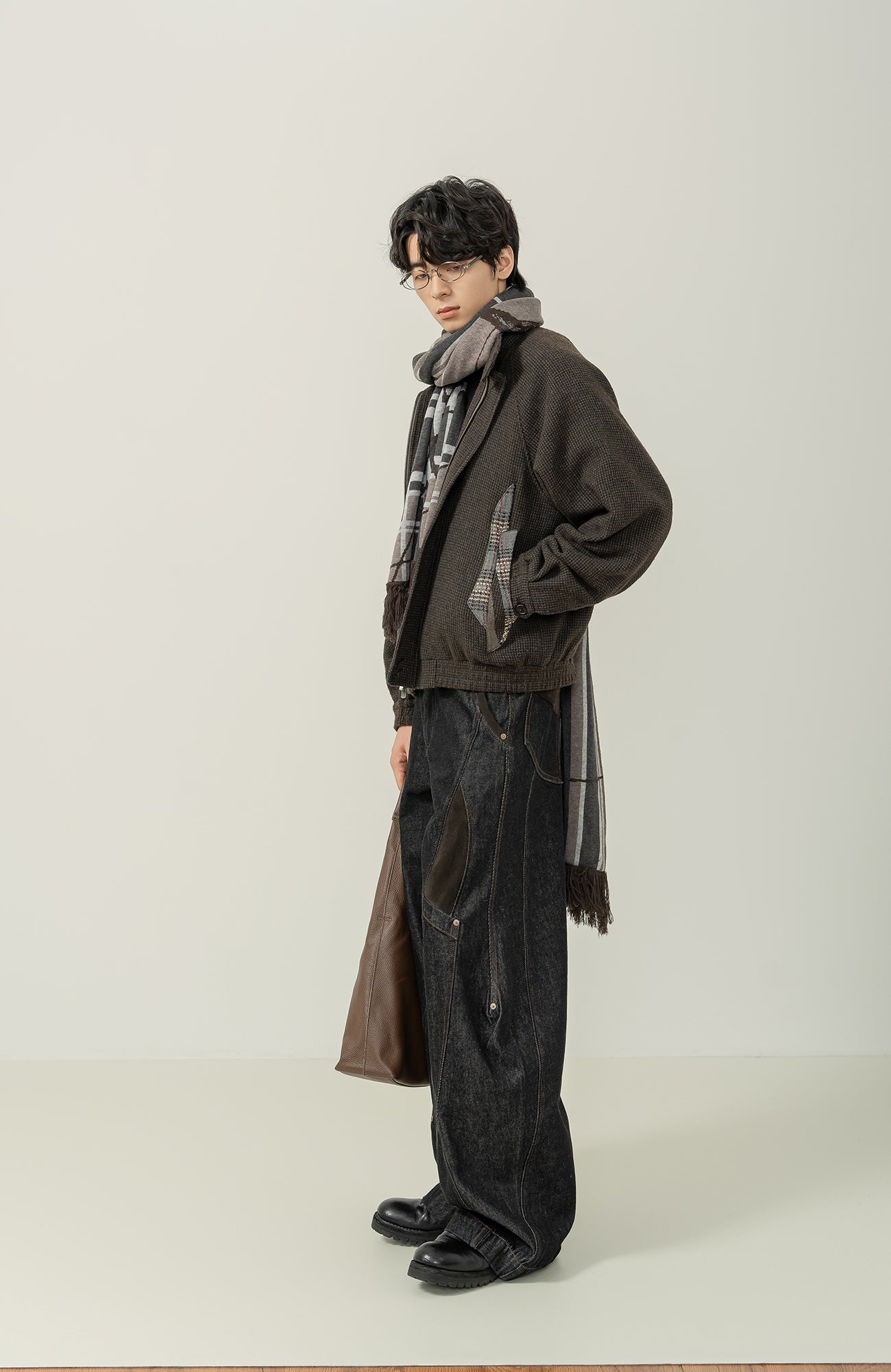 MOITIEDEPETALE Plaid Panels Wool-Blend Jacket