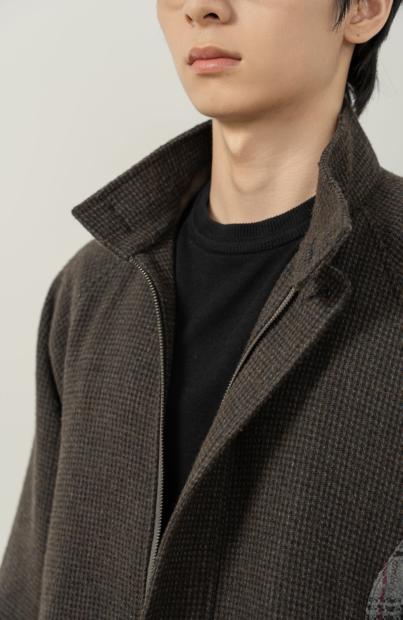 MOITIEDEPETALE Plaid Panels Wool-Blend Jacket