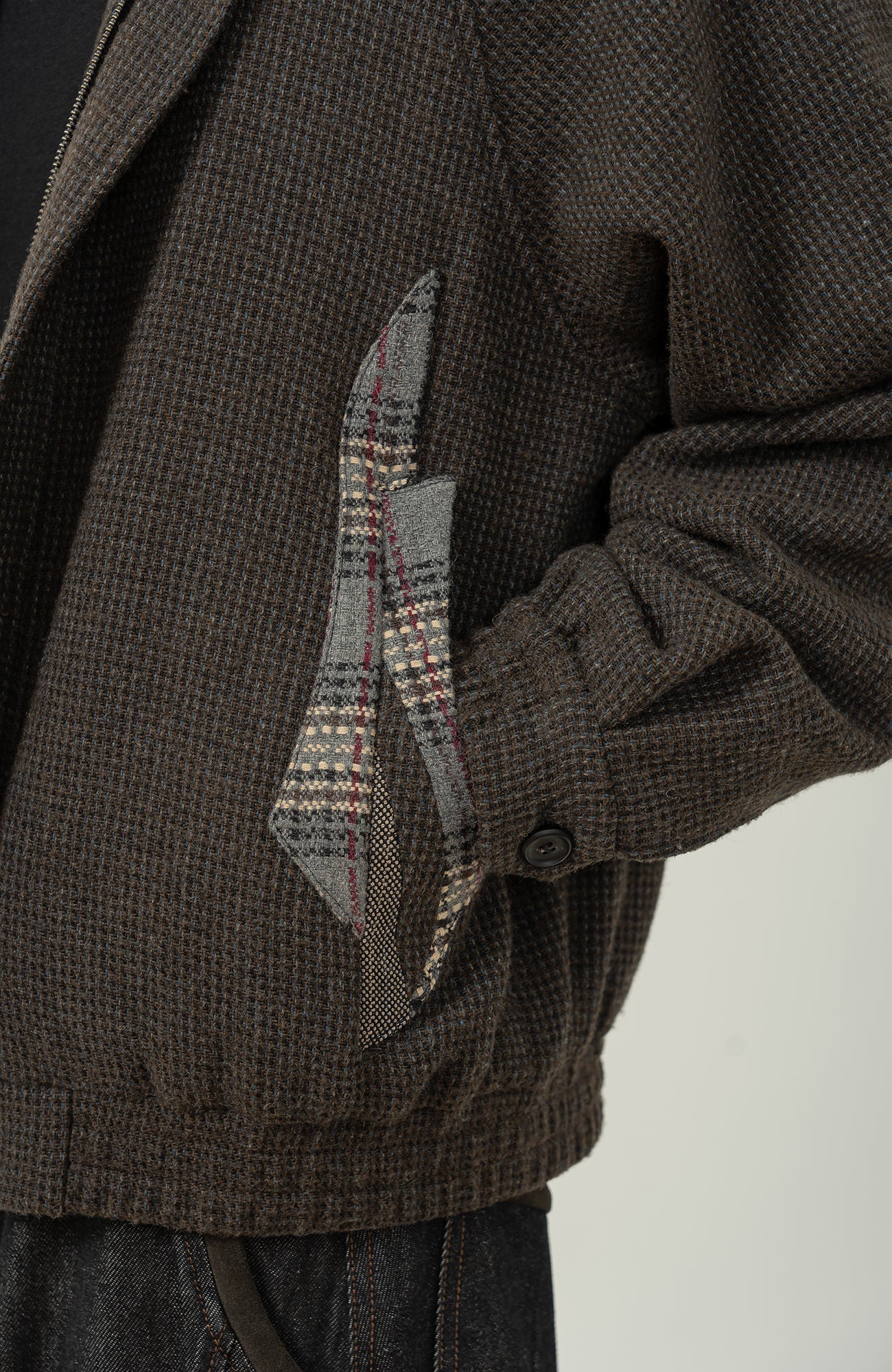 MOITIEDEPETALE Plaid Panels Wool-Blend Jacket