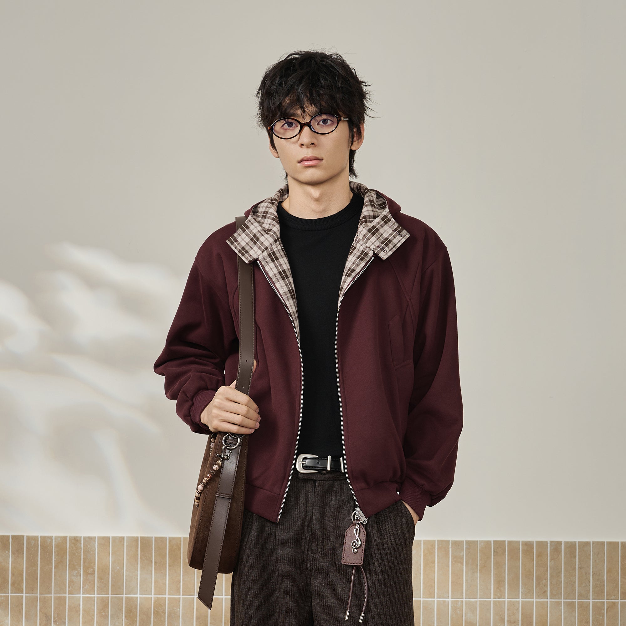 MOITIEDEPETALE Reversible Plaid Liner Hooded Jacket