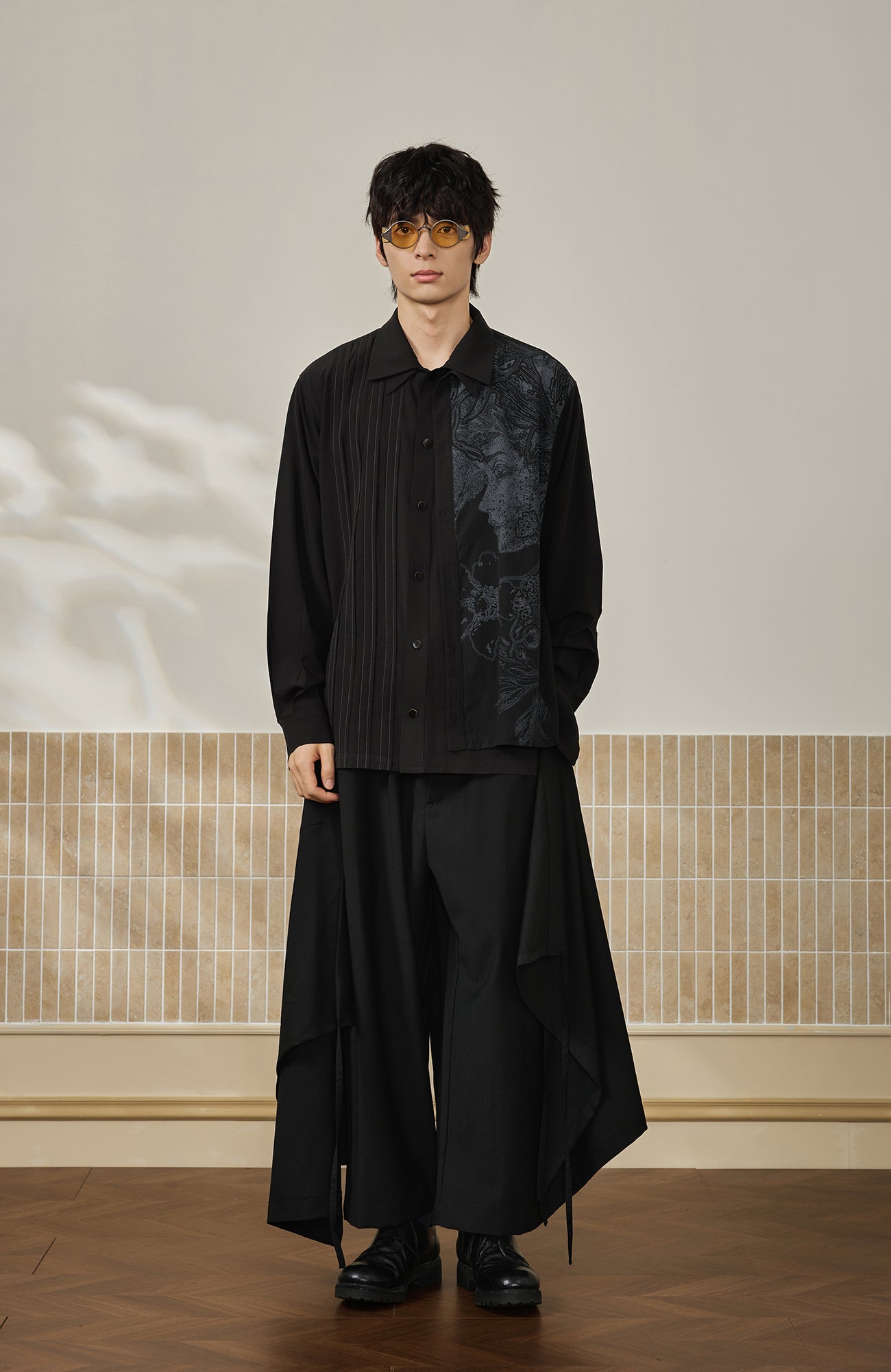 MOITIEDEPETALE Detachable Asymmetric Wide-Leg Wool Skort