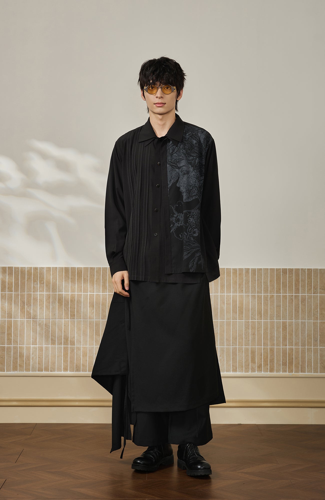 MOITIEDEPETALE Detachable Asymmetric Wide-Leg Wool Skort