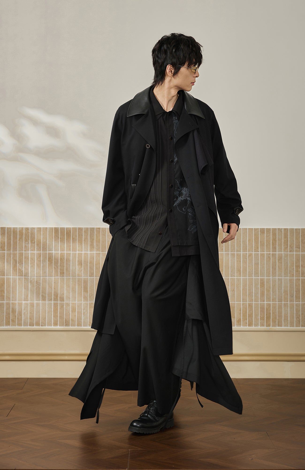 MOITIEDEPETALE Detachable Asymmetric Wide-Leg Wool Skort