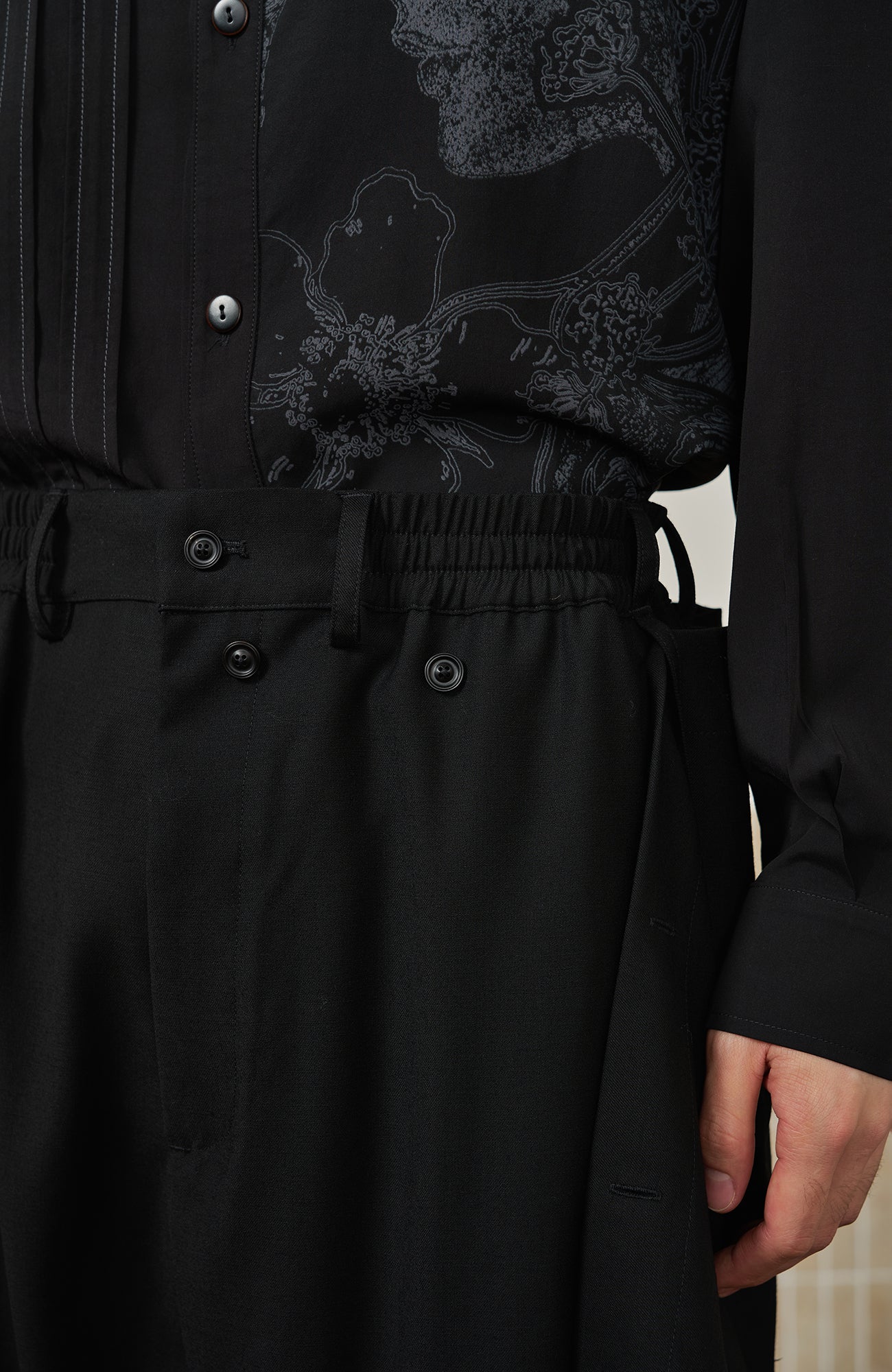 MOITIEDEPETALE Detachable Asymmetric Wide-Leg Wool Skort