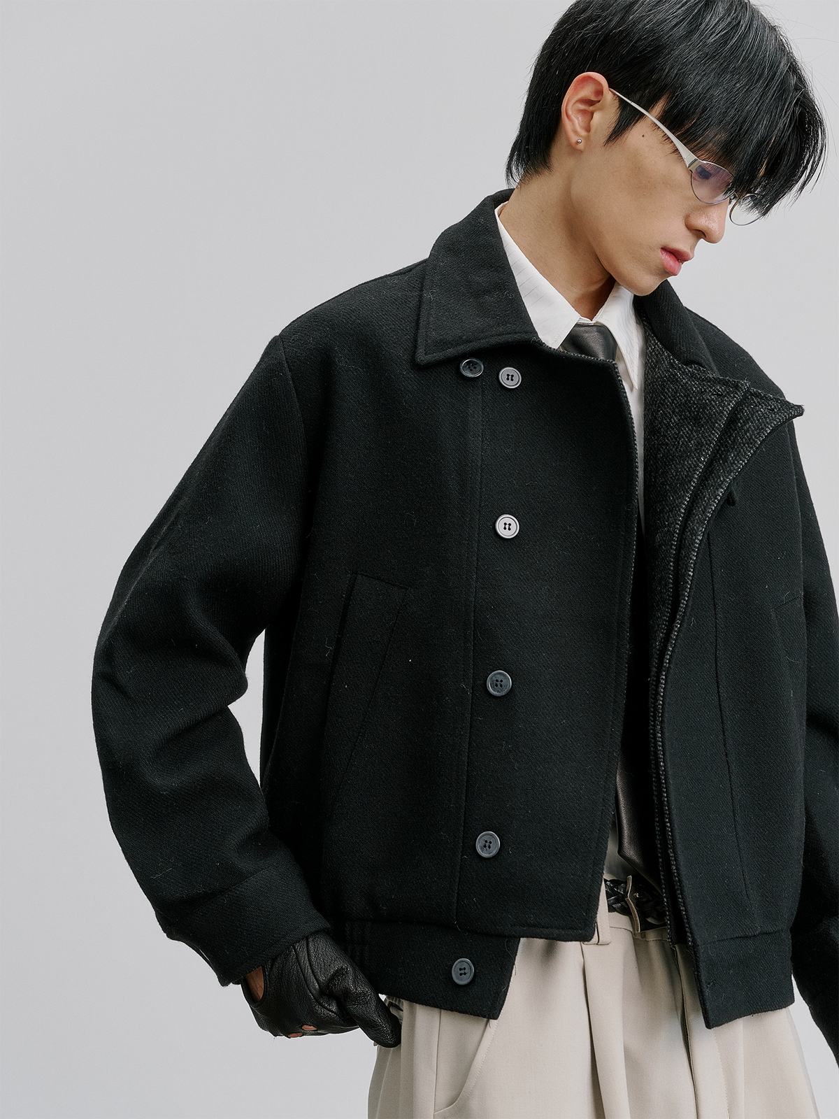 CATSSTAC Retro Wool-Blend Asymmetric Double-Placket Jacket