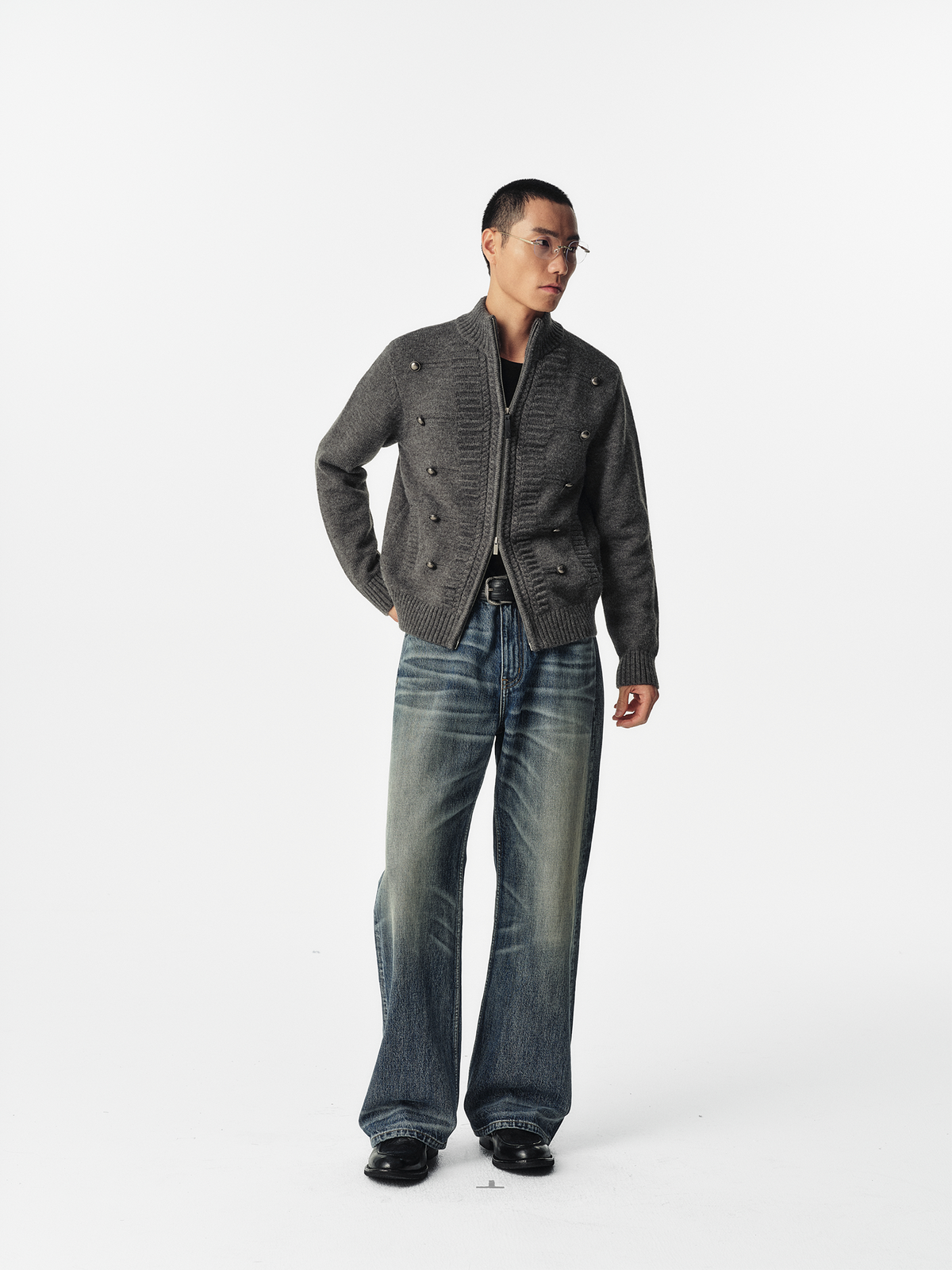 CATSSTAC Napoleon Collar Wool-Blend Chunky Knit Cardigan