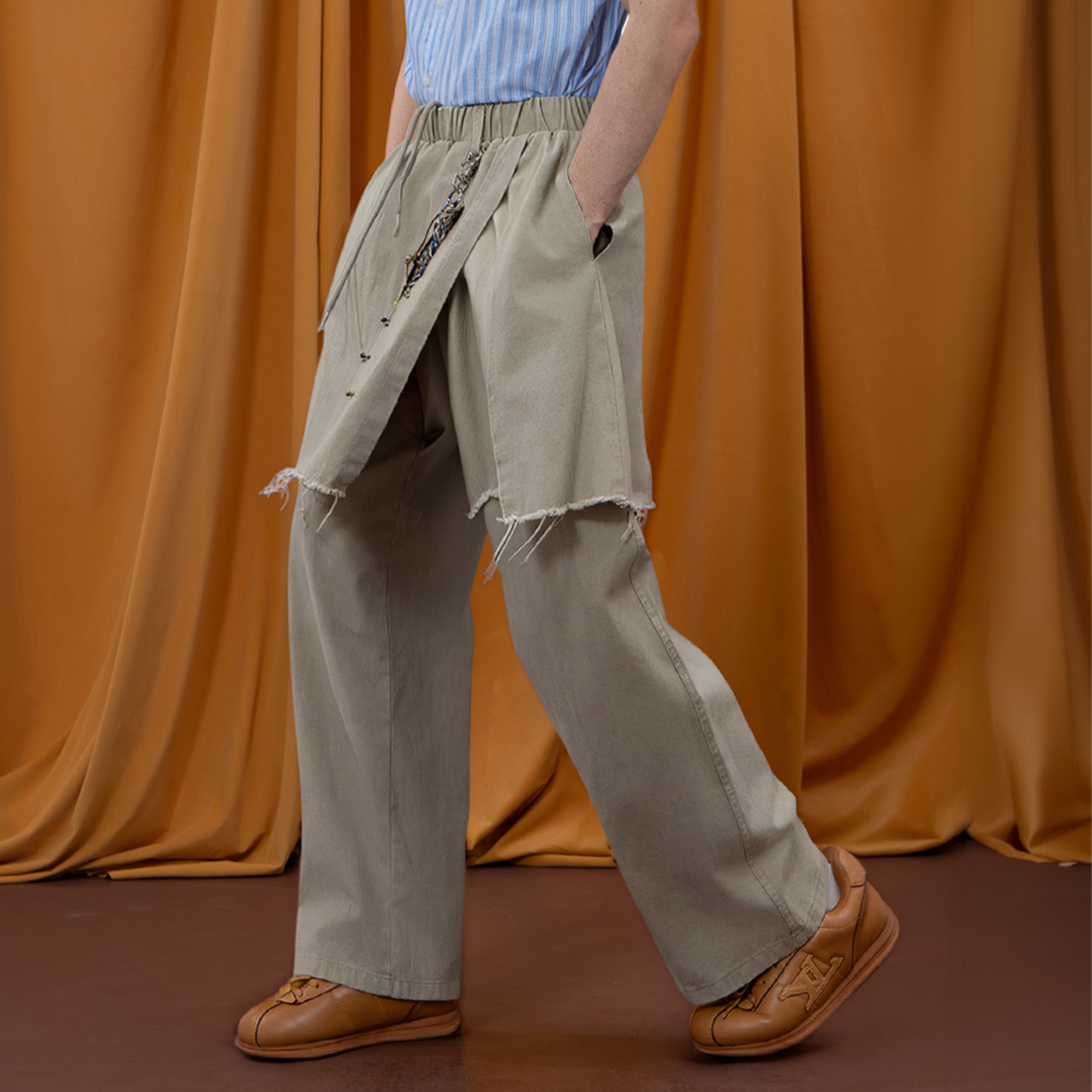CLP Layered Raw-Edge Wide-Leg Pants