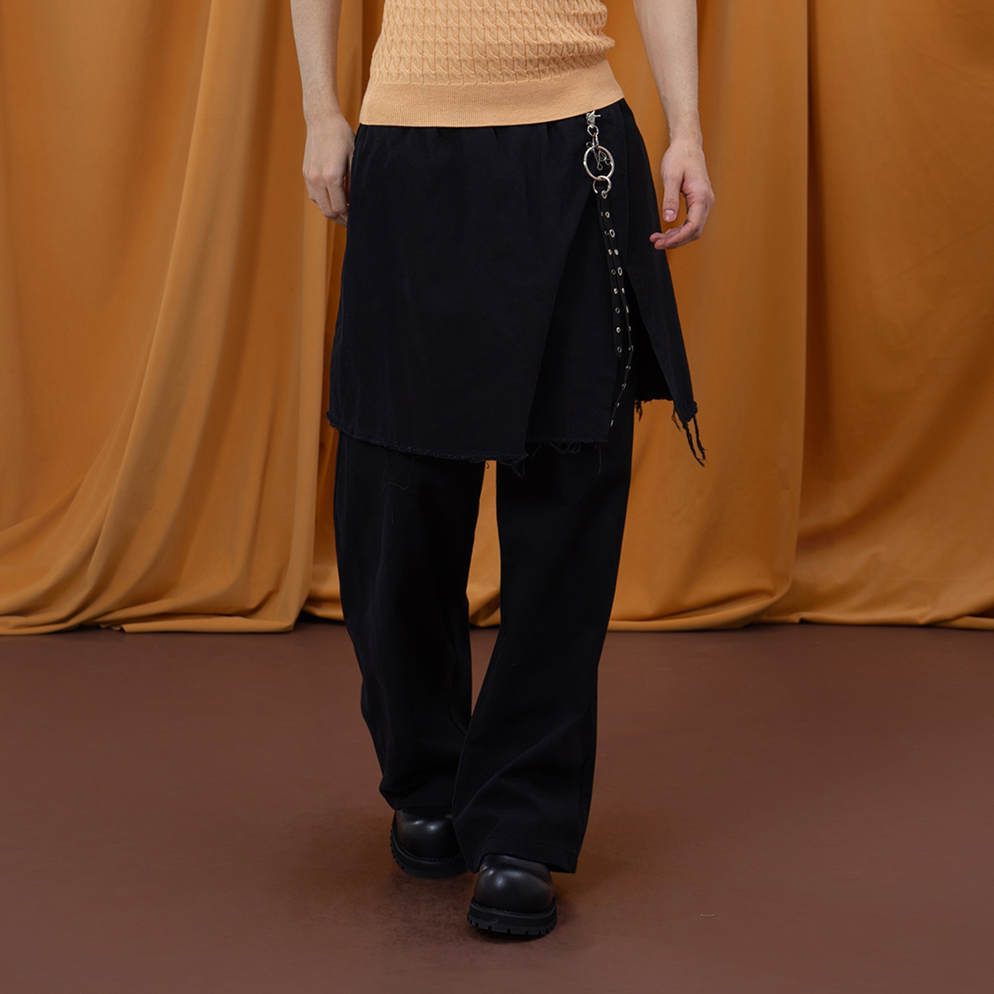 CLP Layered Raw-Edge Wide-Leg Pants