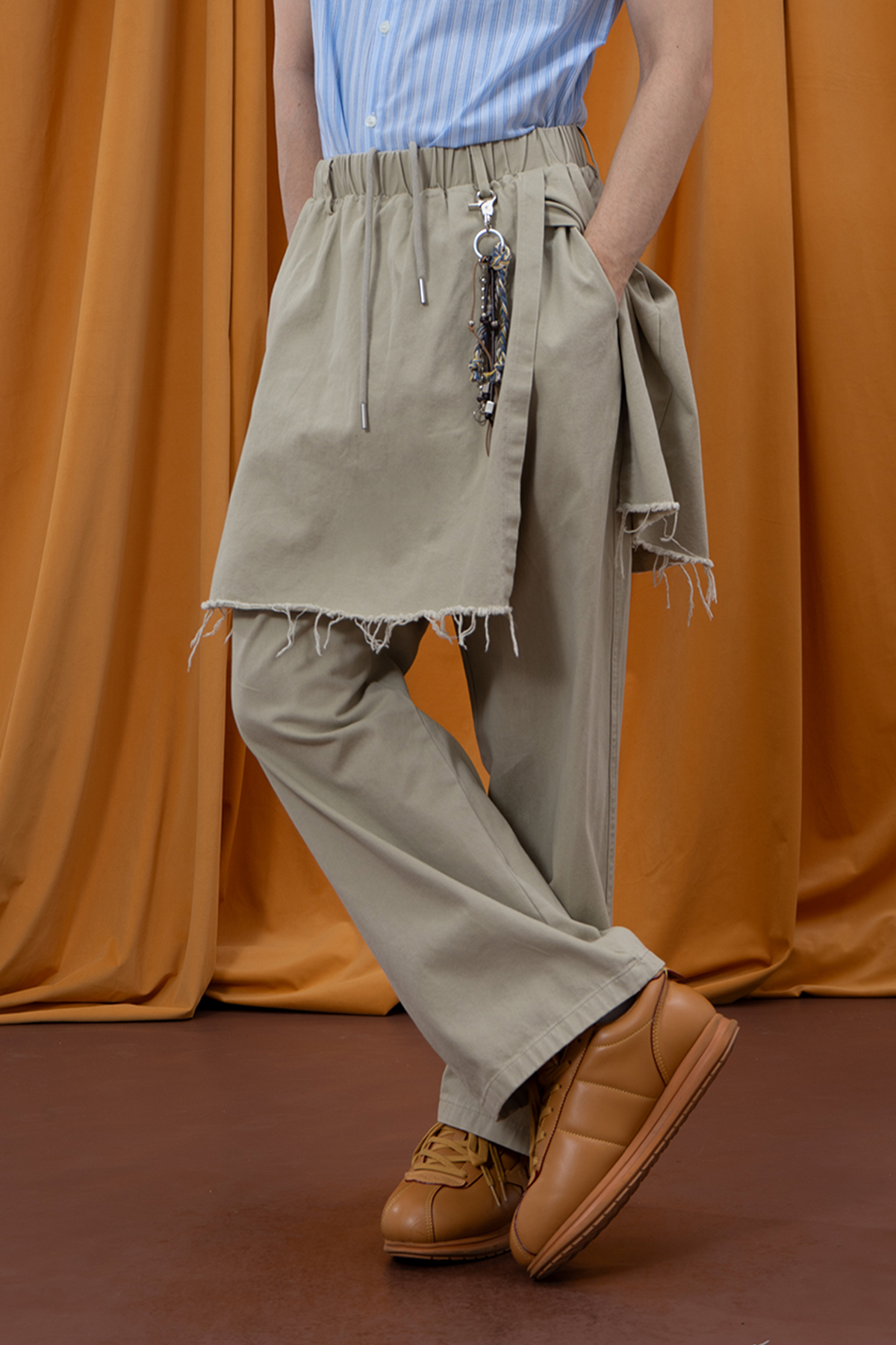 CLP Layered Raw-Edge Wide-Leg Pants