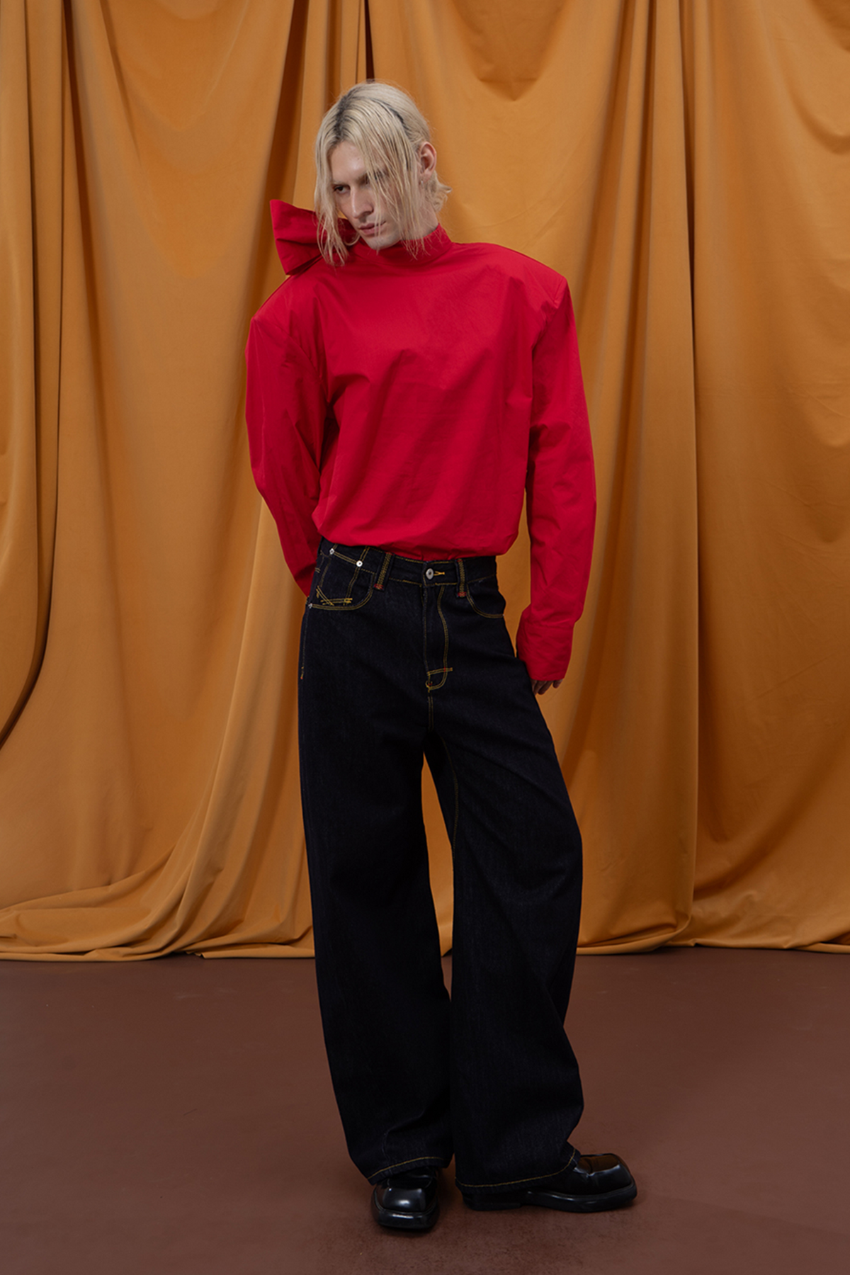 CLP Retro Wide-Leg Contrast-Stitch Jeans