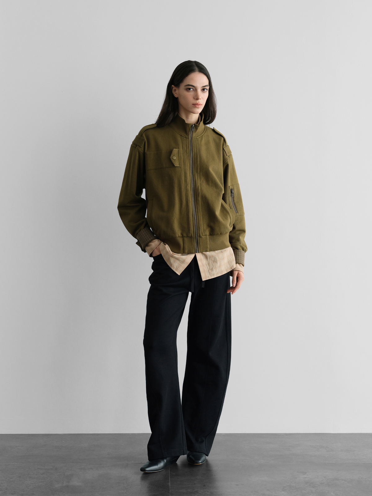 ORGANIC EMOTION Asymmetrical Spliced Drawstring Wide-Leg Pants