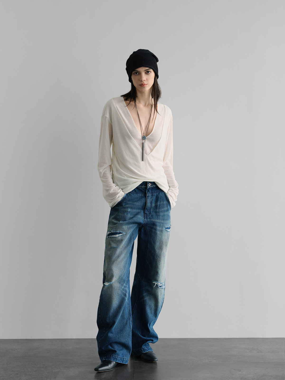 ORGANIC EMOTION Distressed Washed Patchwork Jeans