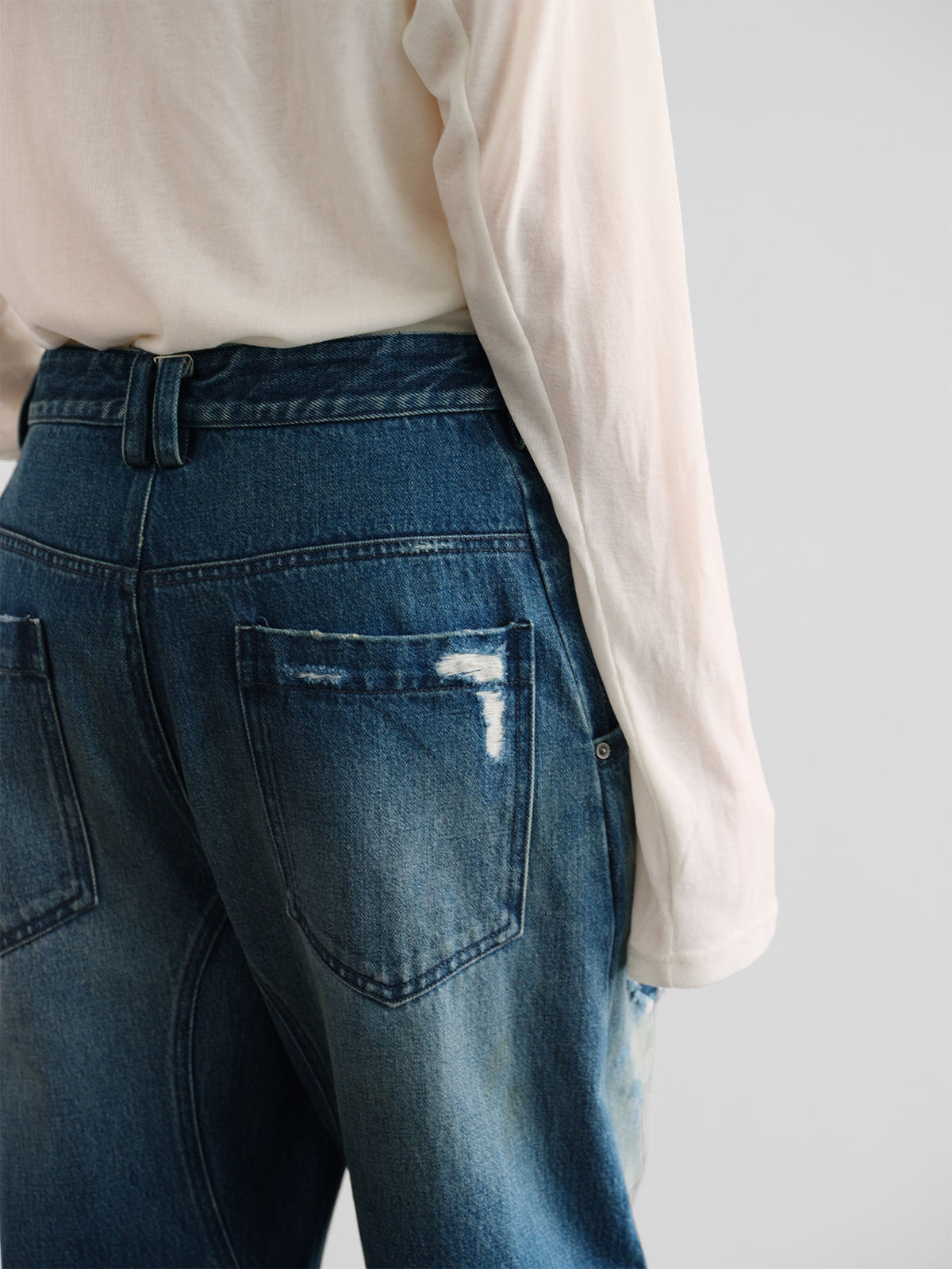 ORGANIC EMOTION Distressed Washed Patchwork Jeans