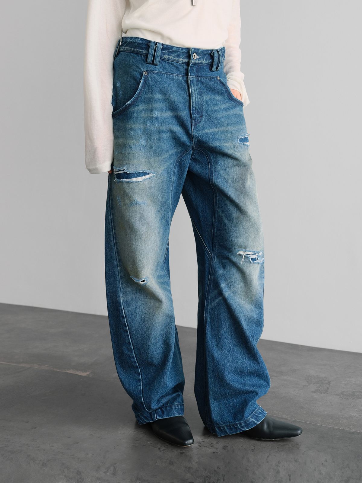 ORGANIC EMOTION Distressed Washed Patchwork Jeans