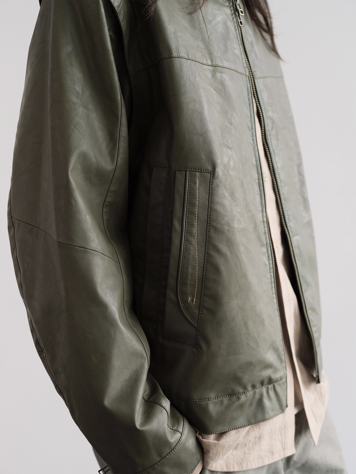 ORGANIC EMOTION Faux Leather Detachable-Sleeve Biker Jacket