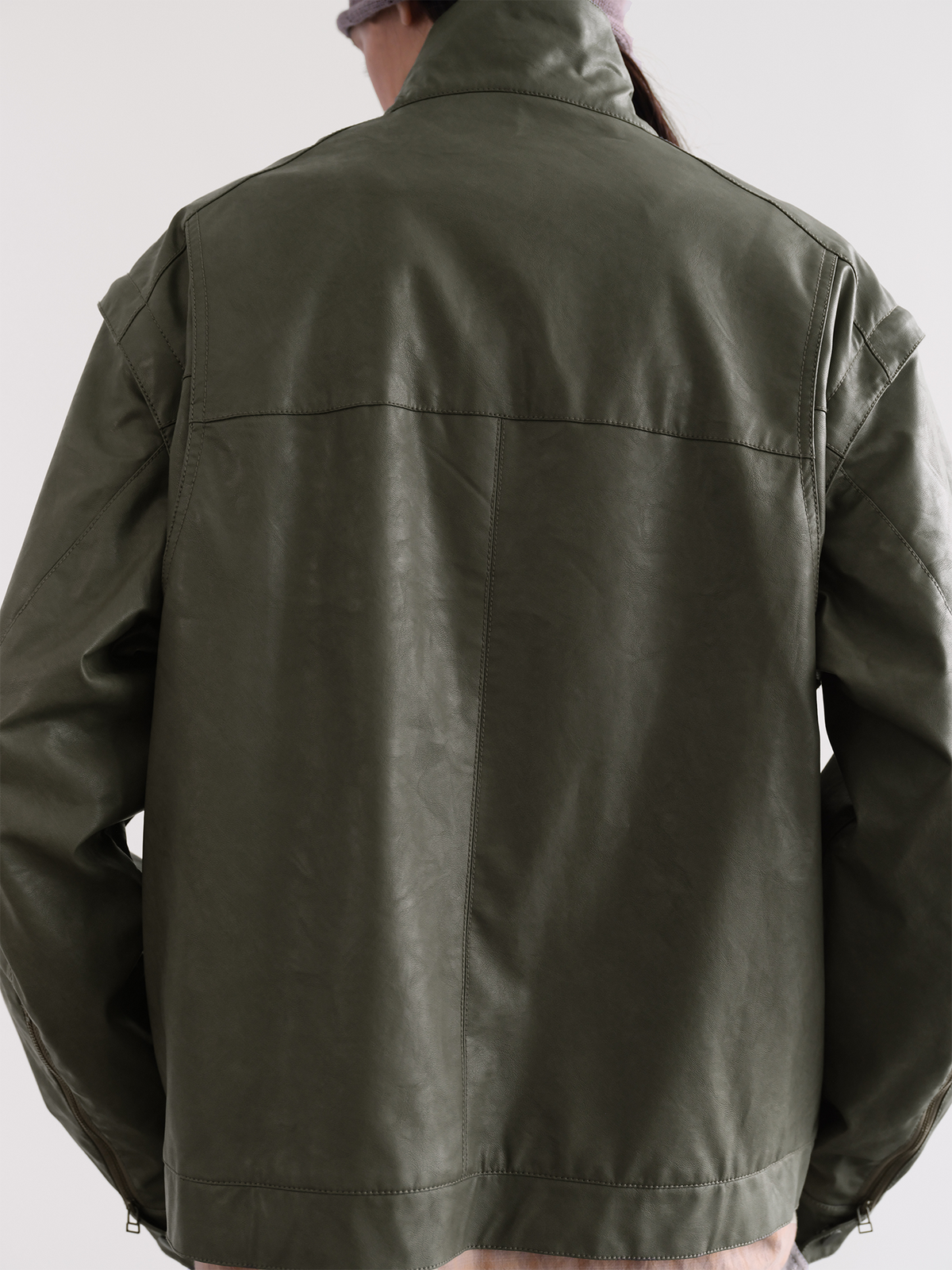 ORGANIC EMOTION Faux Leather Detachable-Sleeve Biker Jacket