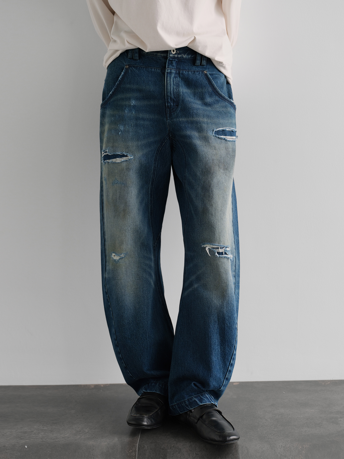 ORGANIC EMOTION Distressed Washed Patchwork Jeans