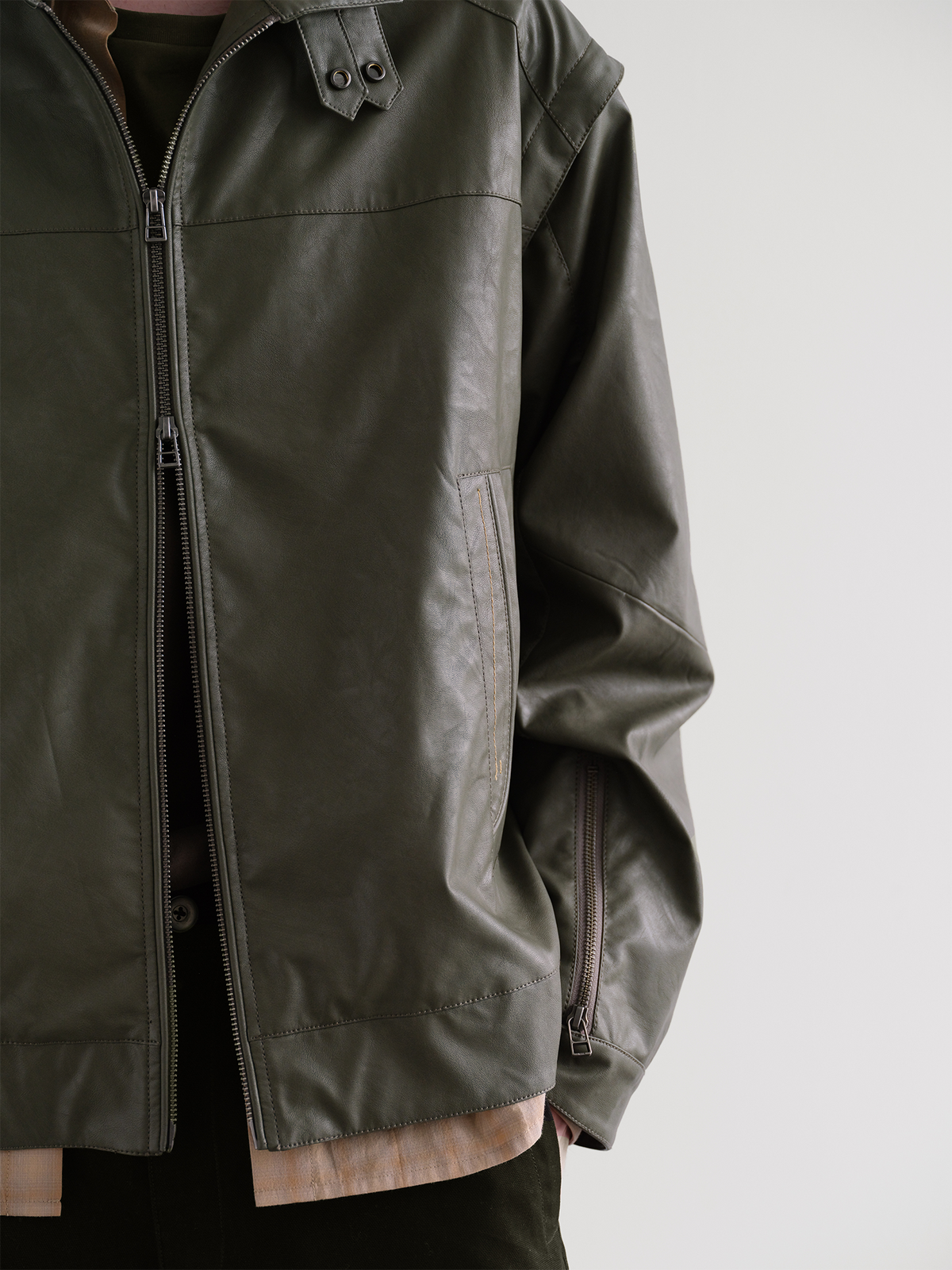 ORGANIC EMOTION Faux Leather Detachable-Sleeve Biker Jacket