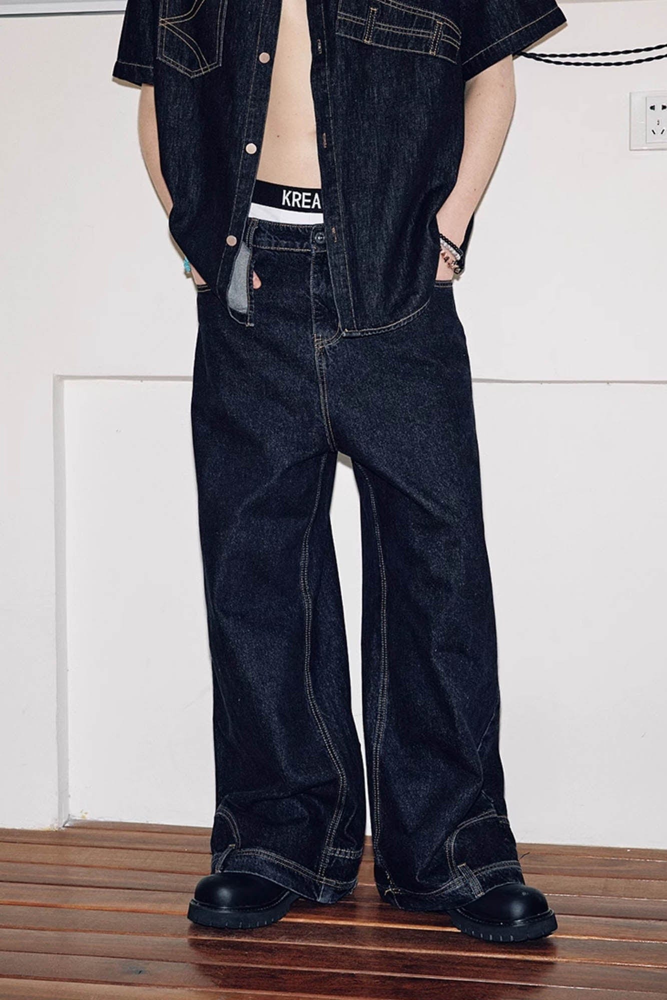 KREATE Inverted Deconstructed Baggy Jeans, premium urban and streetwear designers apparel on PROJECTISR.com, KREATE