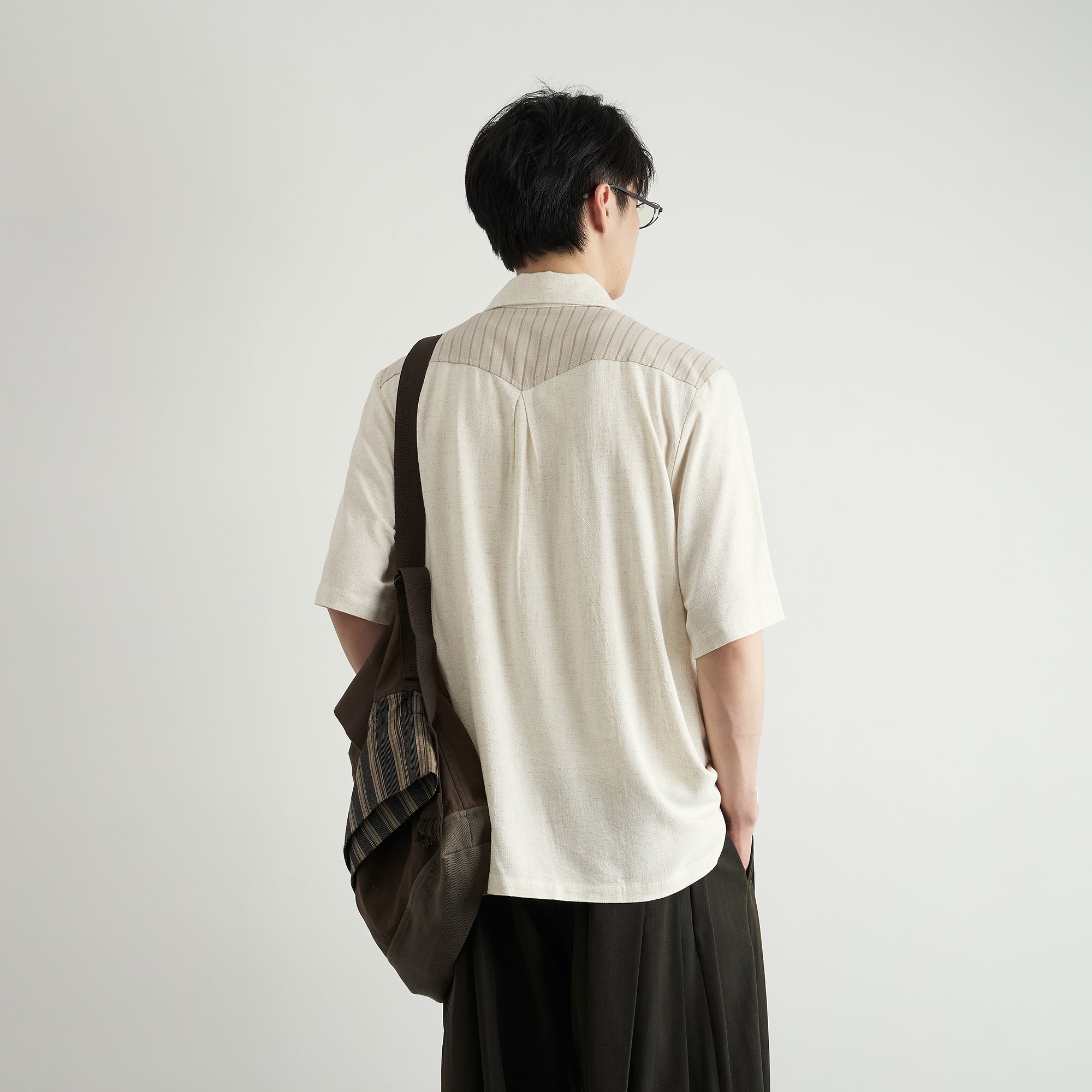 MOITIEDEPETALE Asymmetrical Floral Sketch Linen-Blend Shirt
