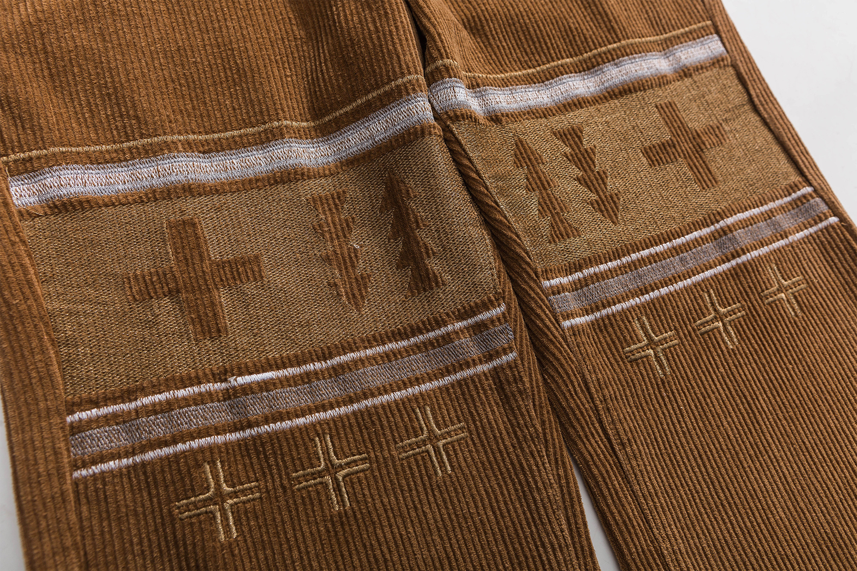 ME DA IGUAL Embroidered Corduroy Straight-Leg Pants