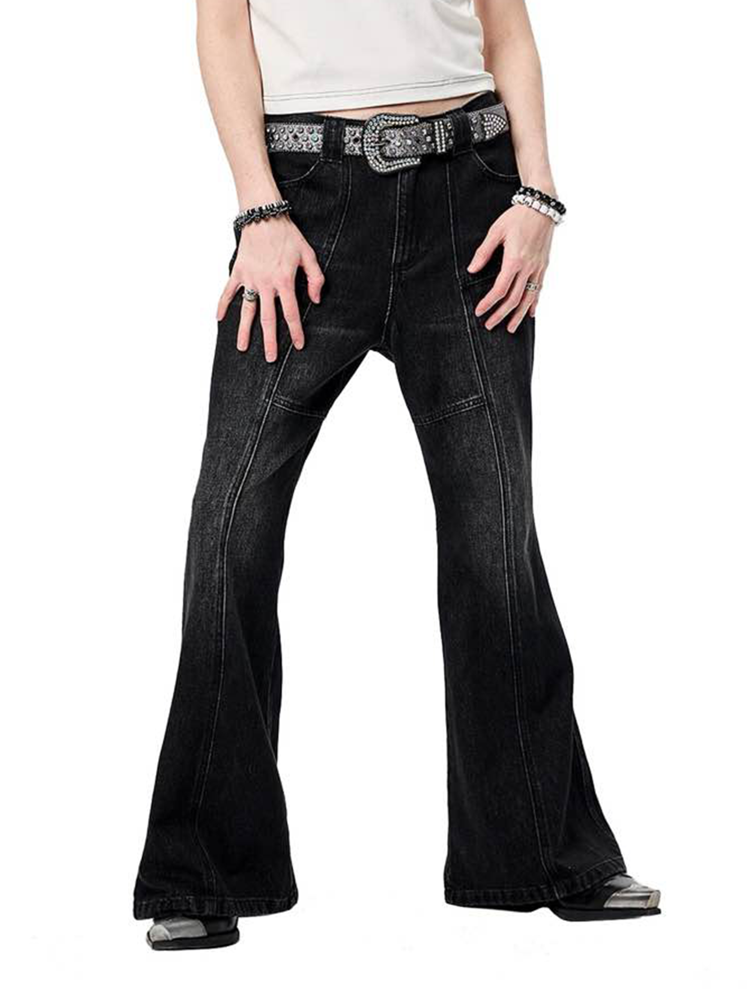ERISSTOFF Washed Lace-Up Flared Jeans