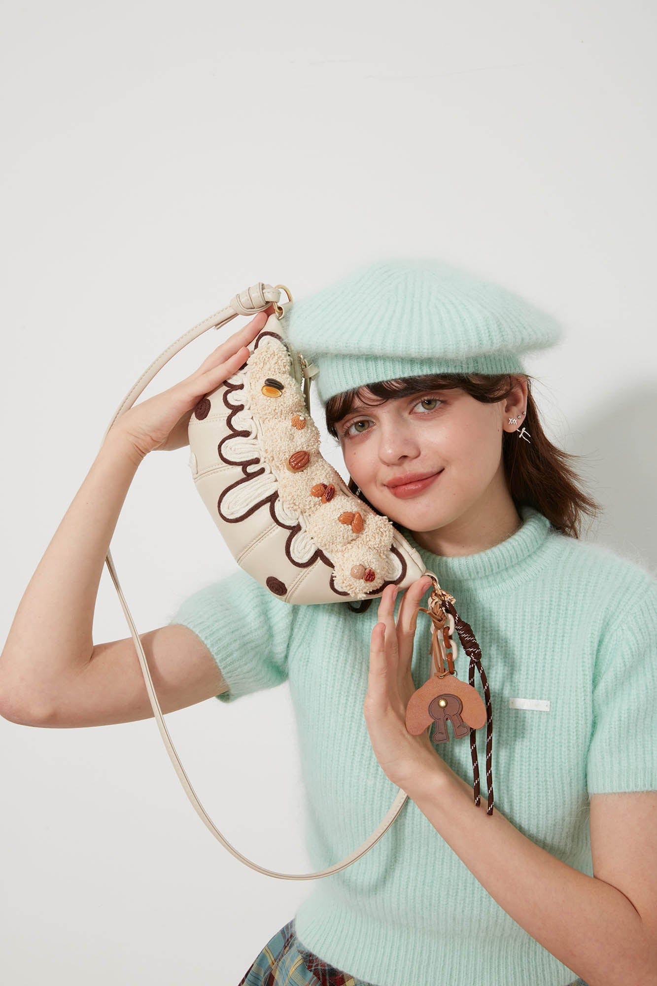 BLING BOX Cream Croissant Shoulder Bag