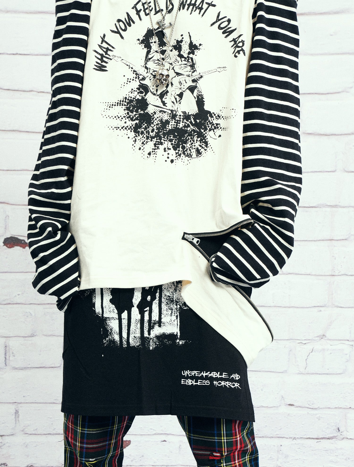 VENTUREK Punk Graphic Multi-Zip Striped Raglan Long-Sleeve Tee, premium urban and streetwear designers apparel on PROJECTISR.com, VENTUREK