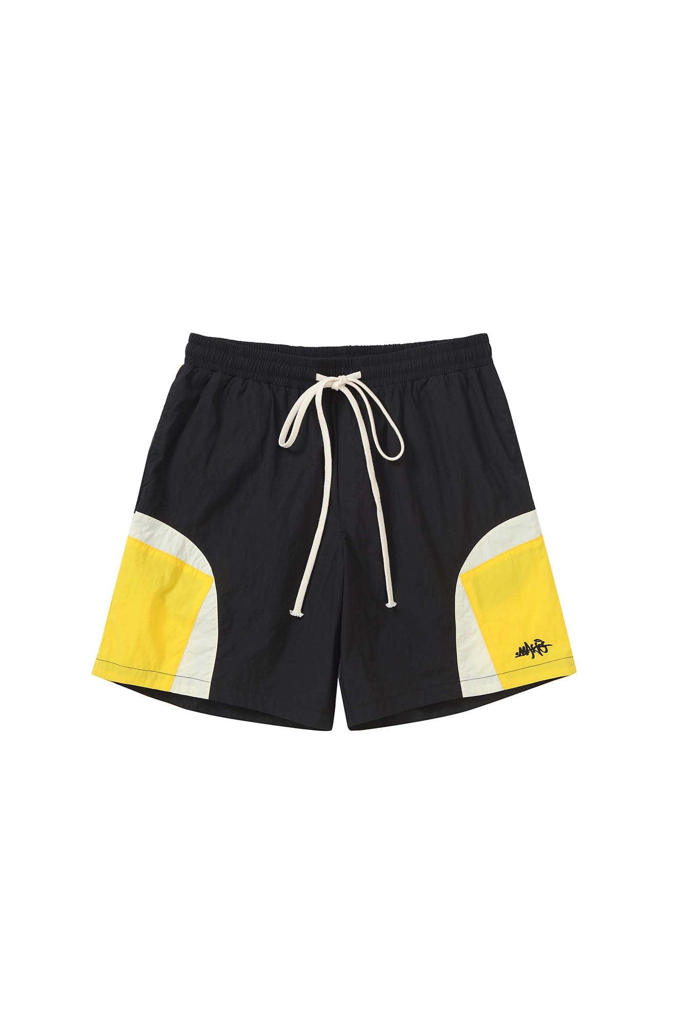 MAKEMORE Retro Contrast Panel Embroidery Drawstring Shorts, premium urban and streetwear designers apparel on PROJECTISR.com, MAKEMORE