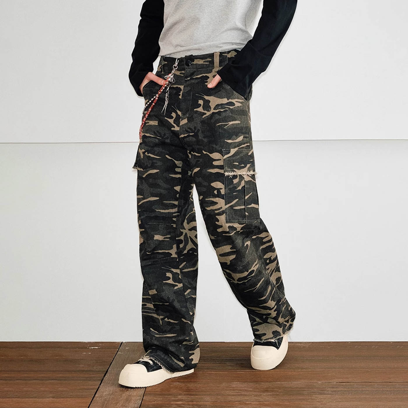 KREATE Camo Frayed Cargo, premium urban and streetwear designers apparel on PROJECTISR.com, KREATE
