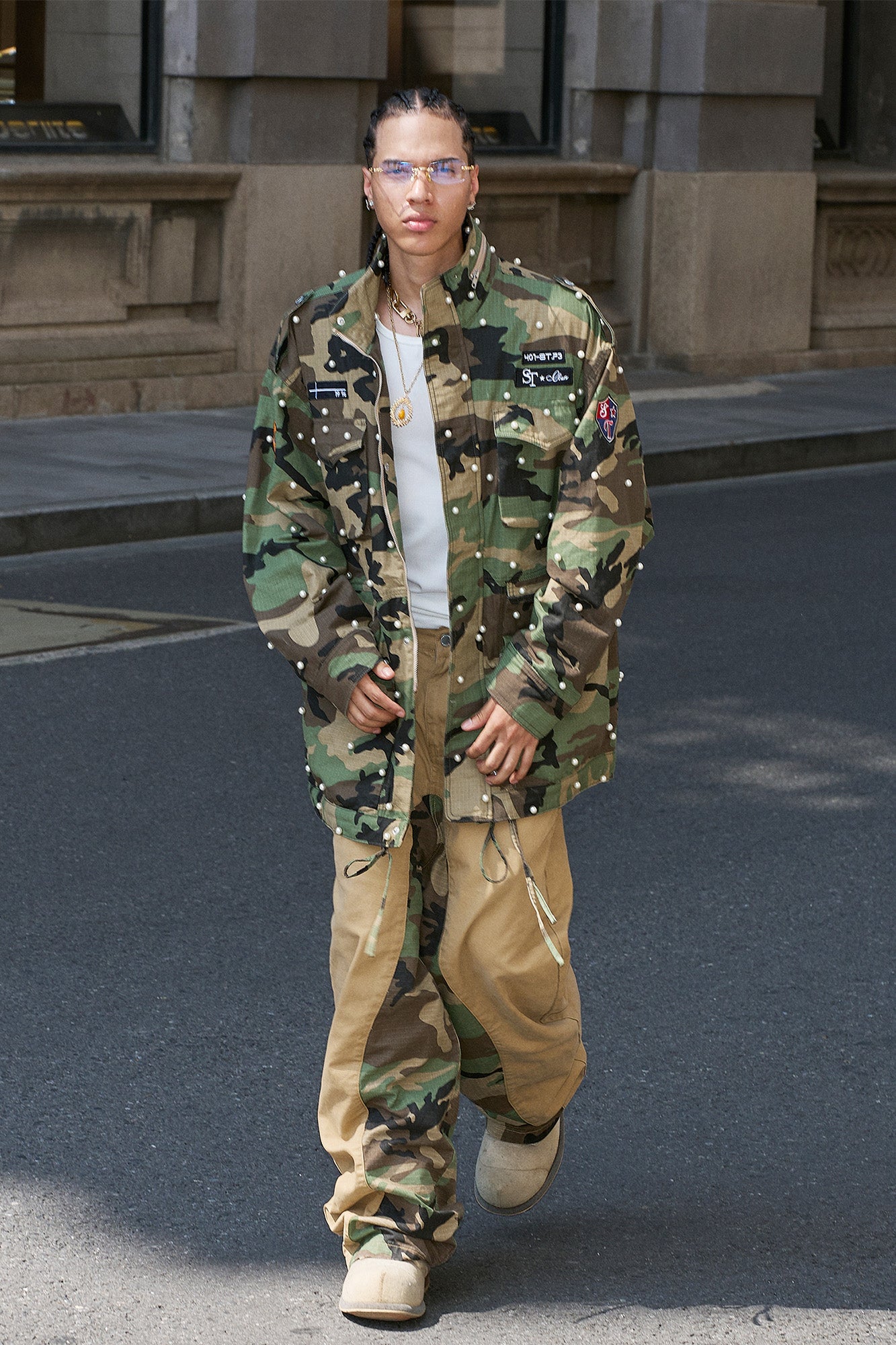 STEEPC Camo Pearl-Studded Patch Utility Jacket