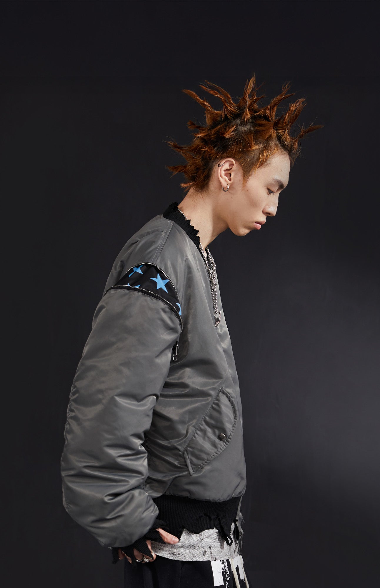 VENTUREK Retro Zipper-Spliced Raw Edge Bomber Jacket, premium urban and streetwear designers apparel on PROJECTISR.com, VENTUREK