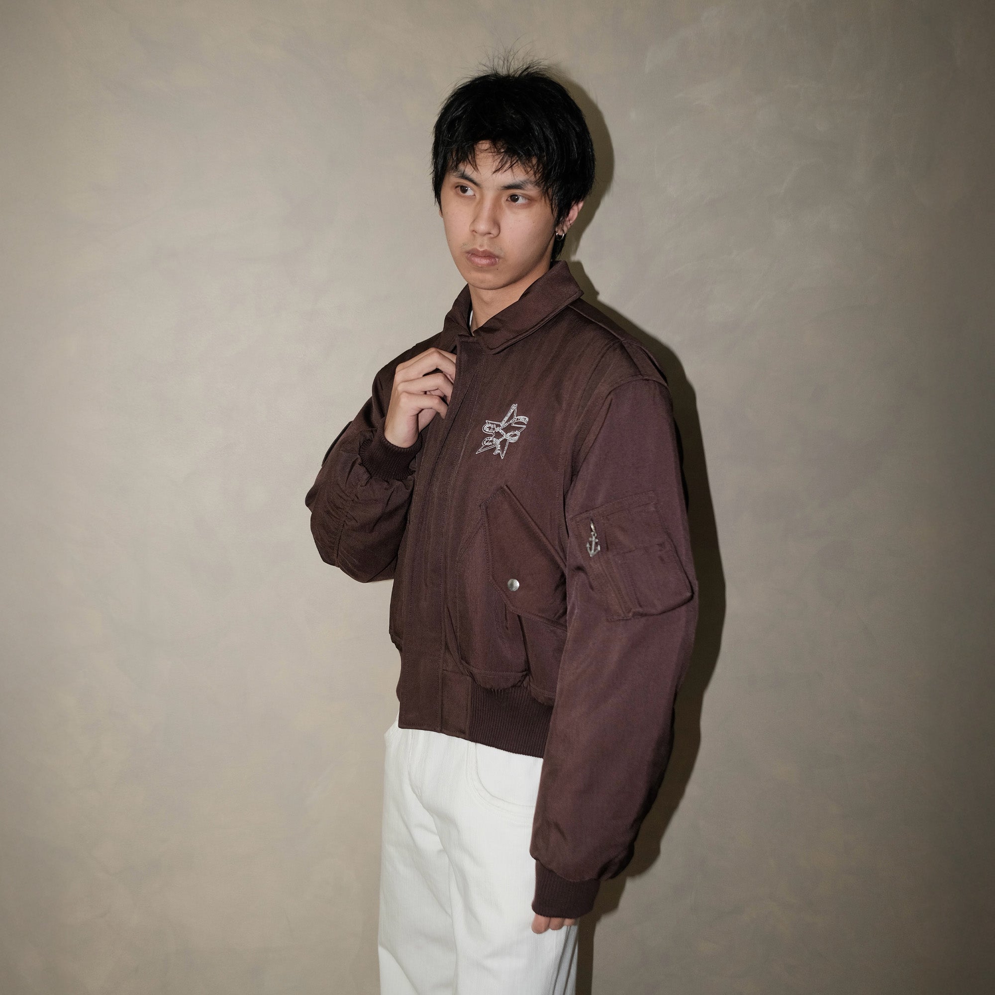 IN EXISTENCE Anchor Zip Embroidered Patch Bomber