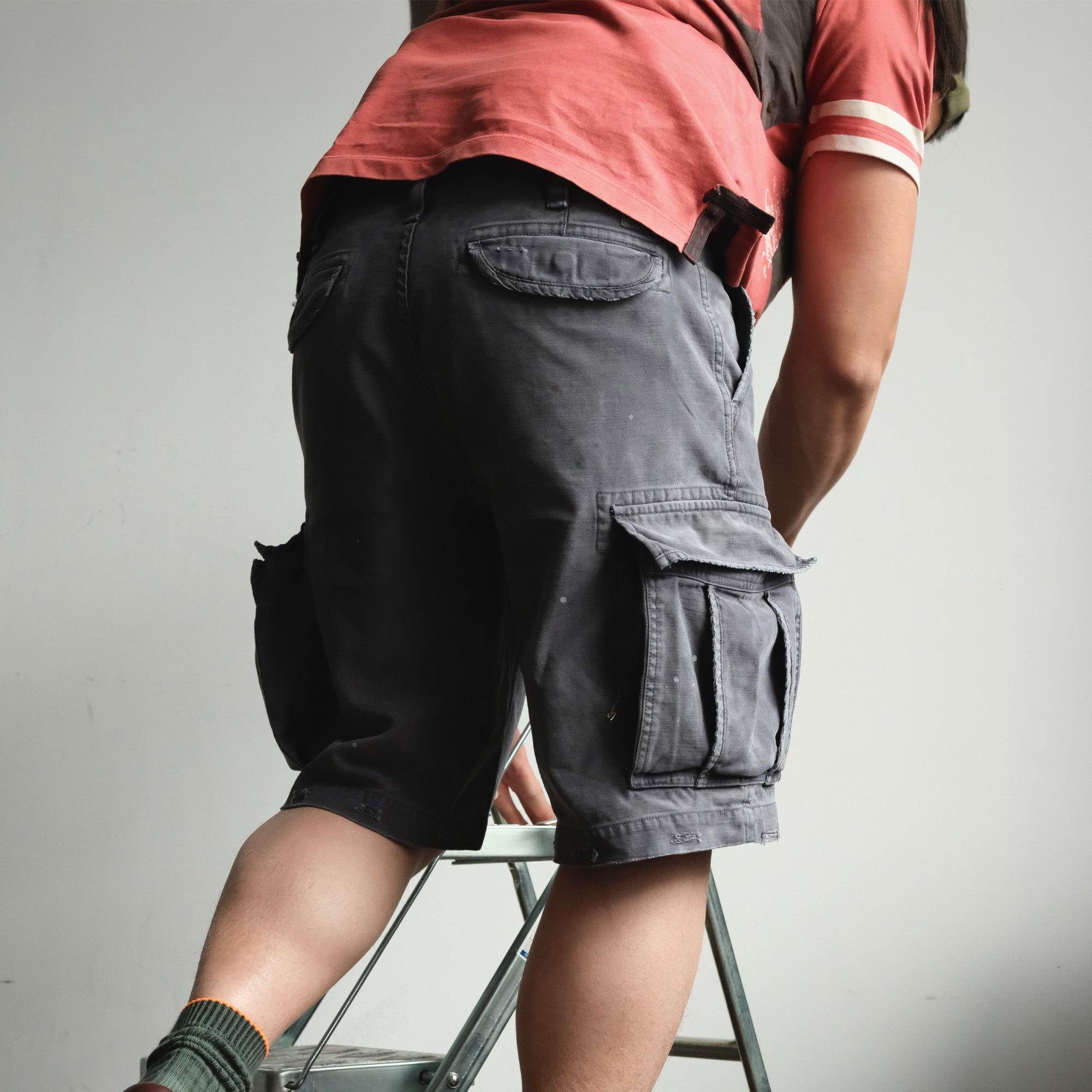 NEIGBORL Distressed Multi-Pocket Washed Cargo Shorts, premium urban and streetwear designers apparel on PROJECTISR.com, NEIGBORL