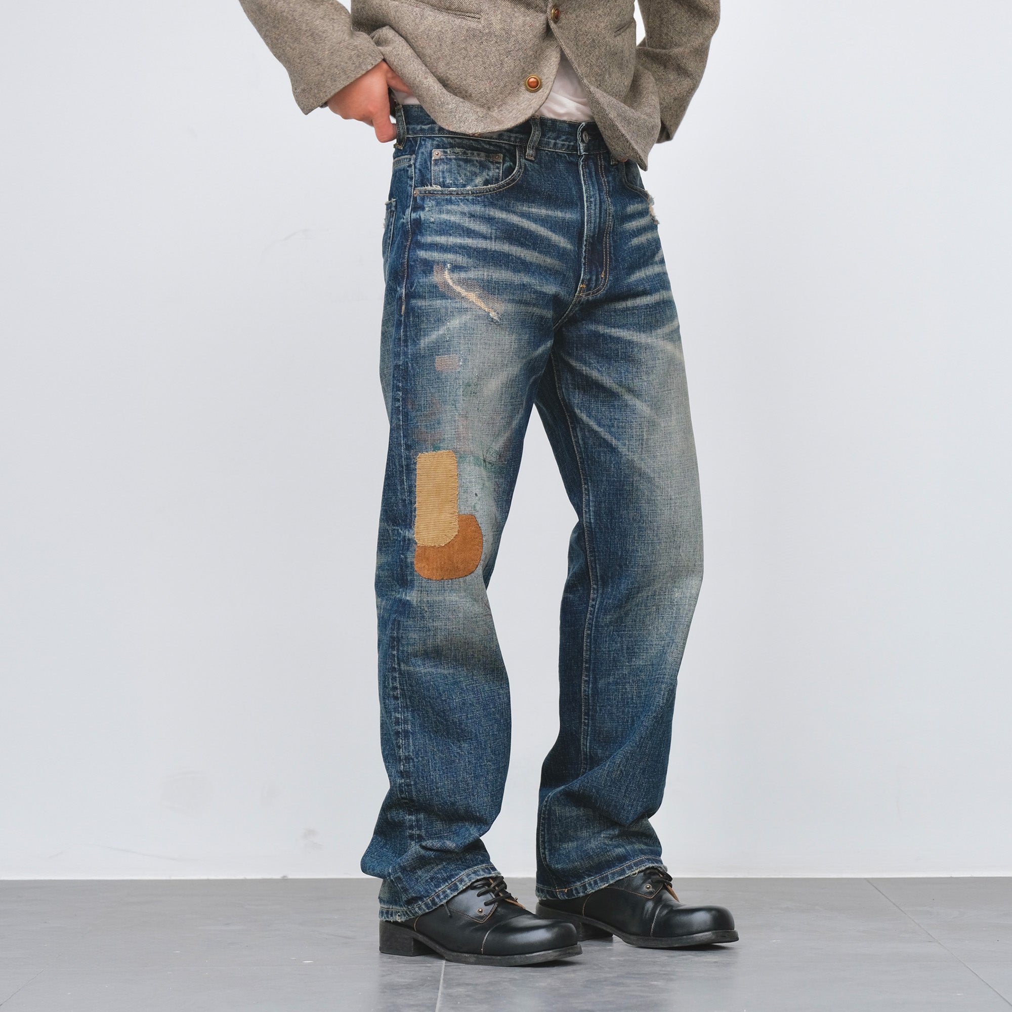 NEIGBORL Distressed Washed Patch Jeans, premium urban and streetwear designers apparel on PROJECTISR.com, NEIGBORL