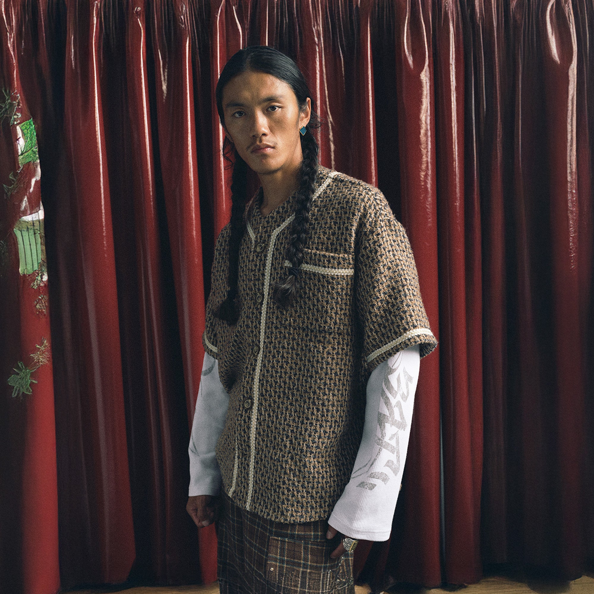 TRECLUB Tweed Layered Baseball Shirt