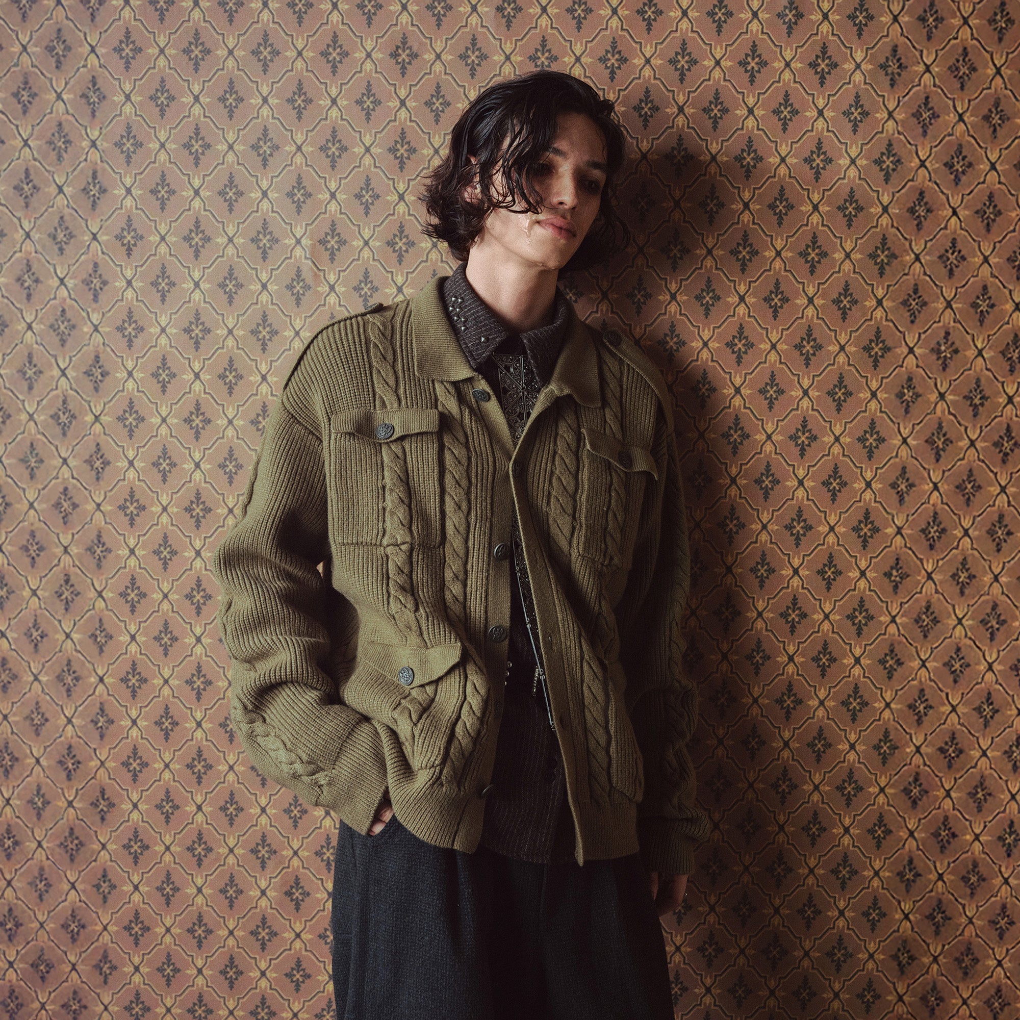 RICHILL Epaulet Multi-Pocket Cable Knit Jacket, premium urban and streetwear designers apparel on PROJECTISR.com, RICHILL