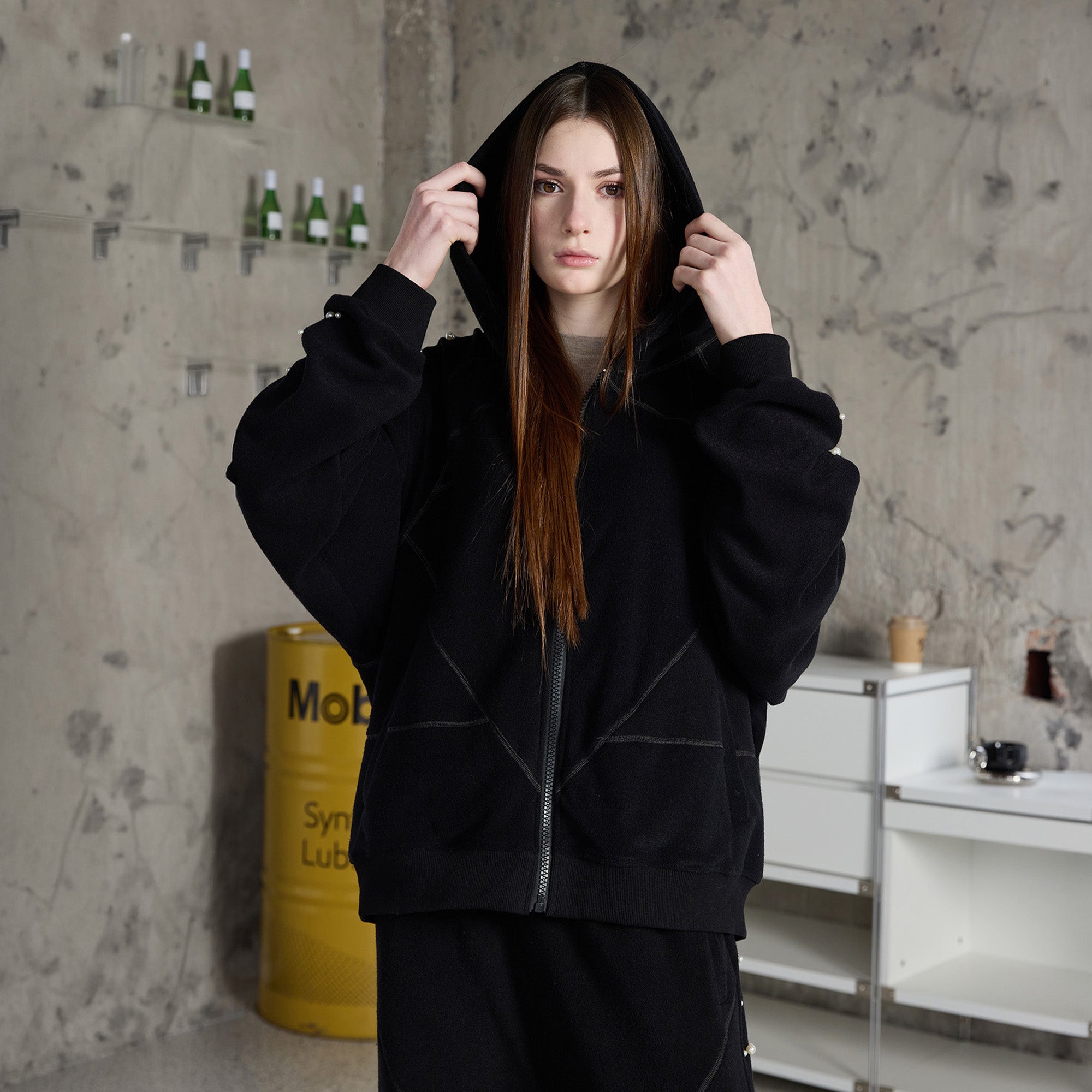 ERROR CODE ROBOT Pearl-Studded Diamond-Seam Hoodie, premium urban and streetwear designers apparel on PROJECTISR.com, ERROR CODE ROBOT