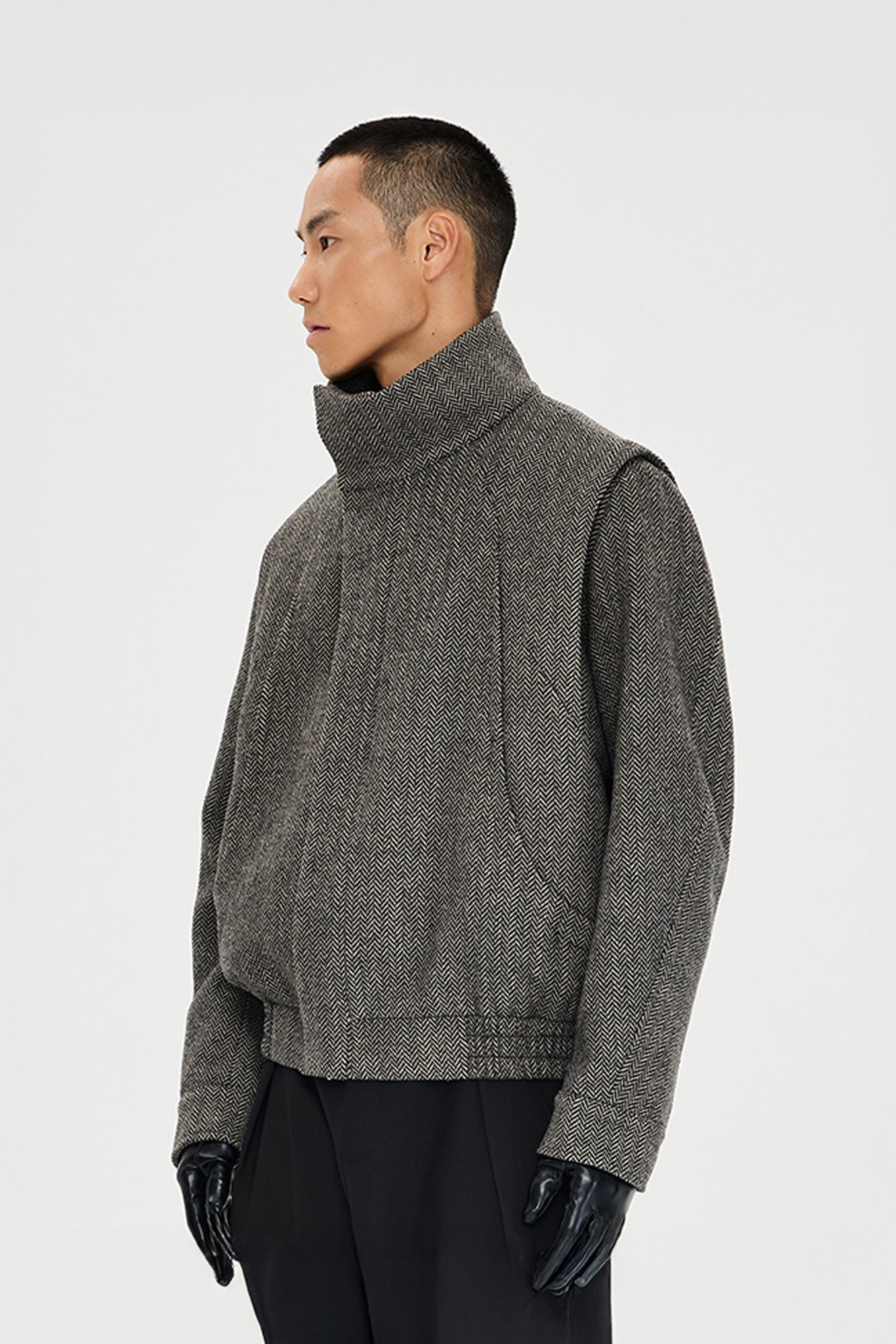 CATSSTAC Herringbone Wool-Blend Stand Collar Jacket, premium urban and streetwear designers apparel on PROJECTISR.com, CATSSTAC