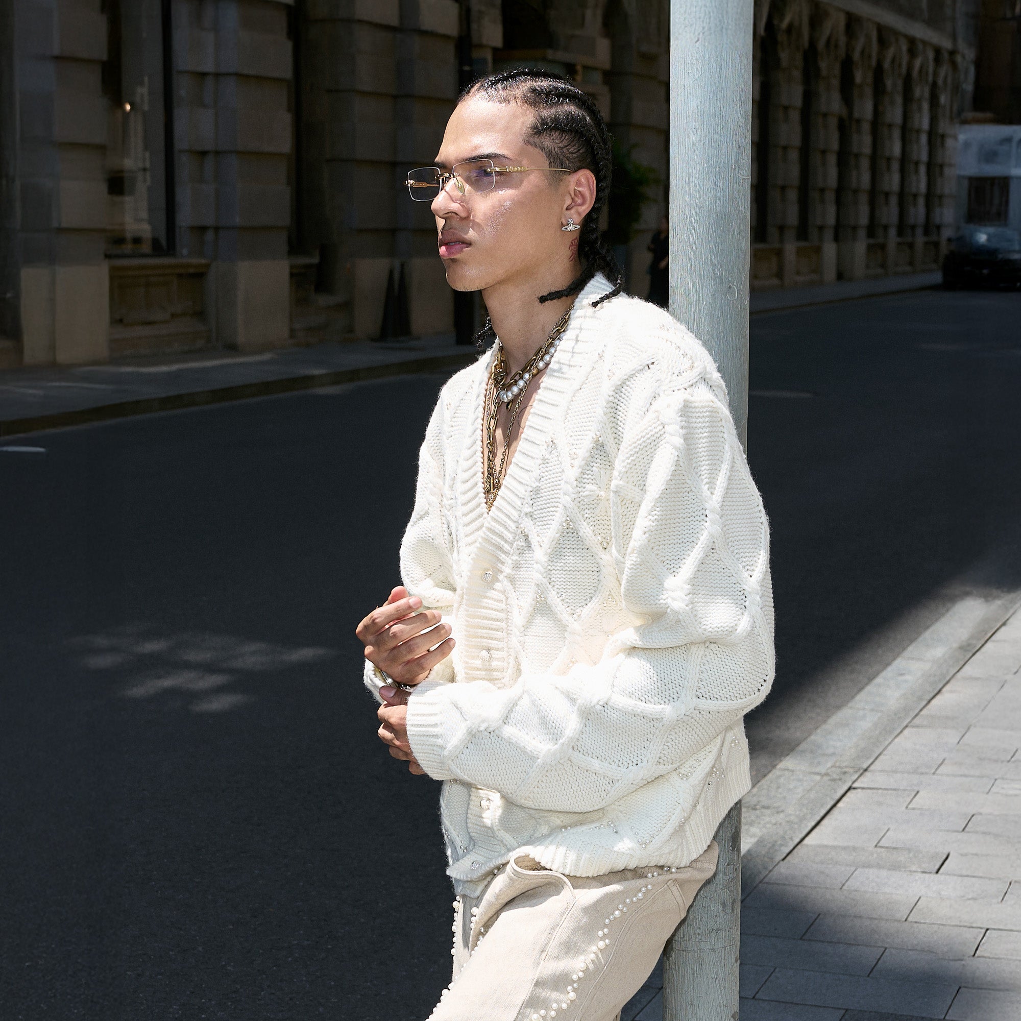 STEEPC Lattice Pearl-Stitched Wool-Blend Cardigan