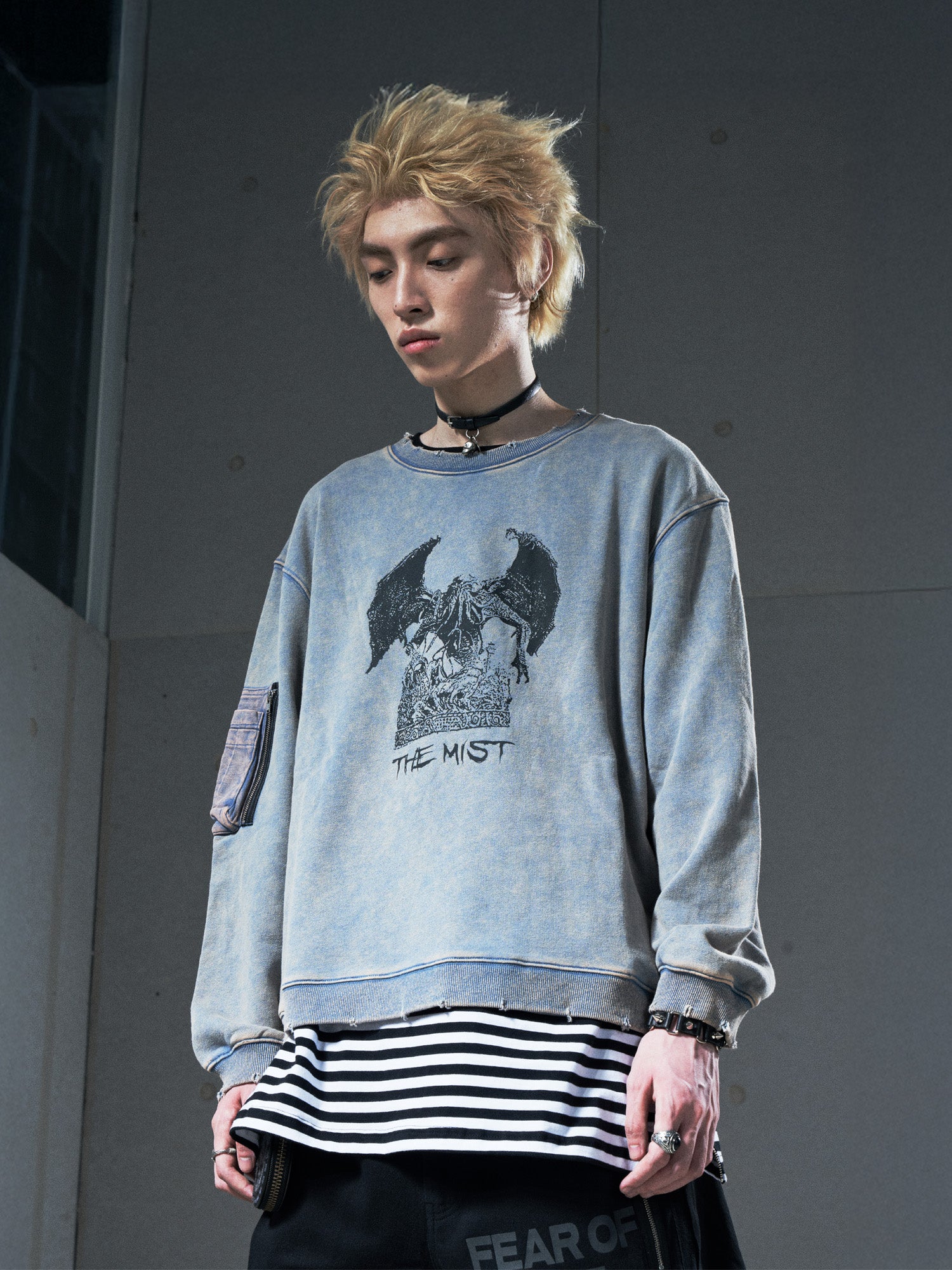 VENTUREK Washed Graphic Frayed Hem Sweatshirt, premium urban and streetwear designers apparel on PROJECTISR.com, VENTUREK
