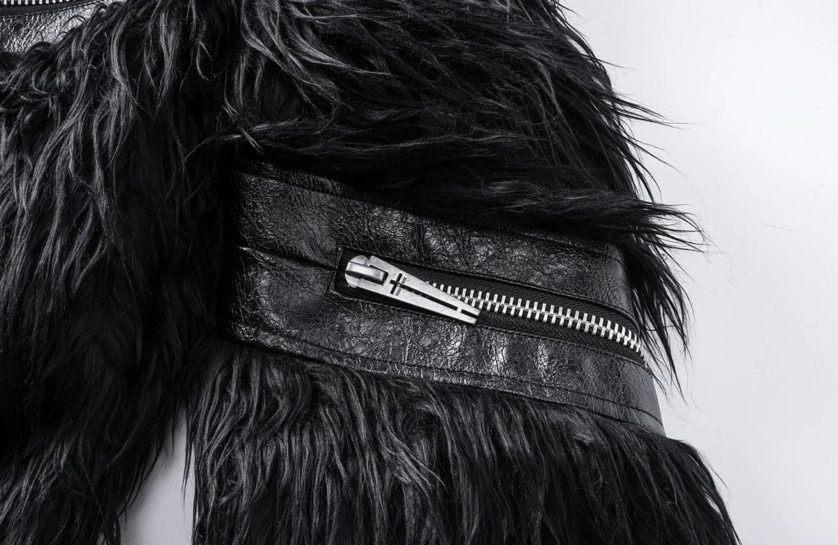REBEL WAVE Faux Leather Zippered Faux Fur Jacket