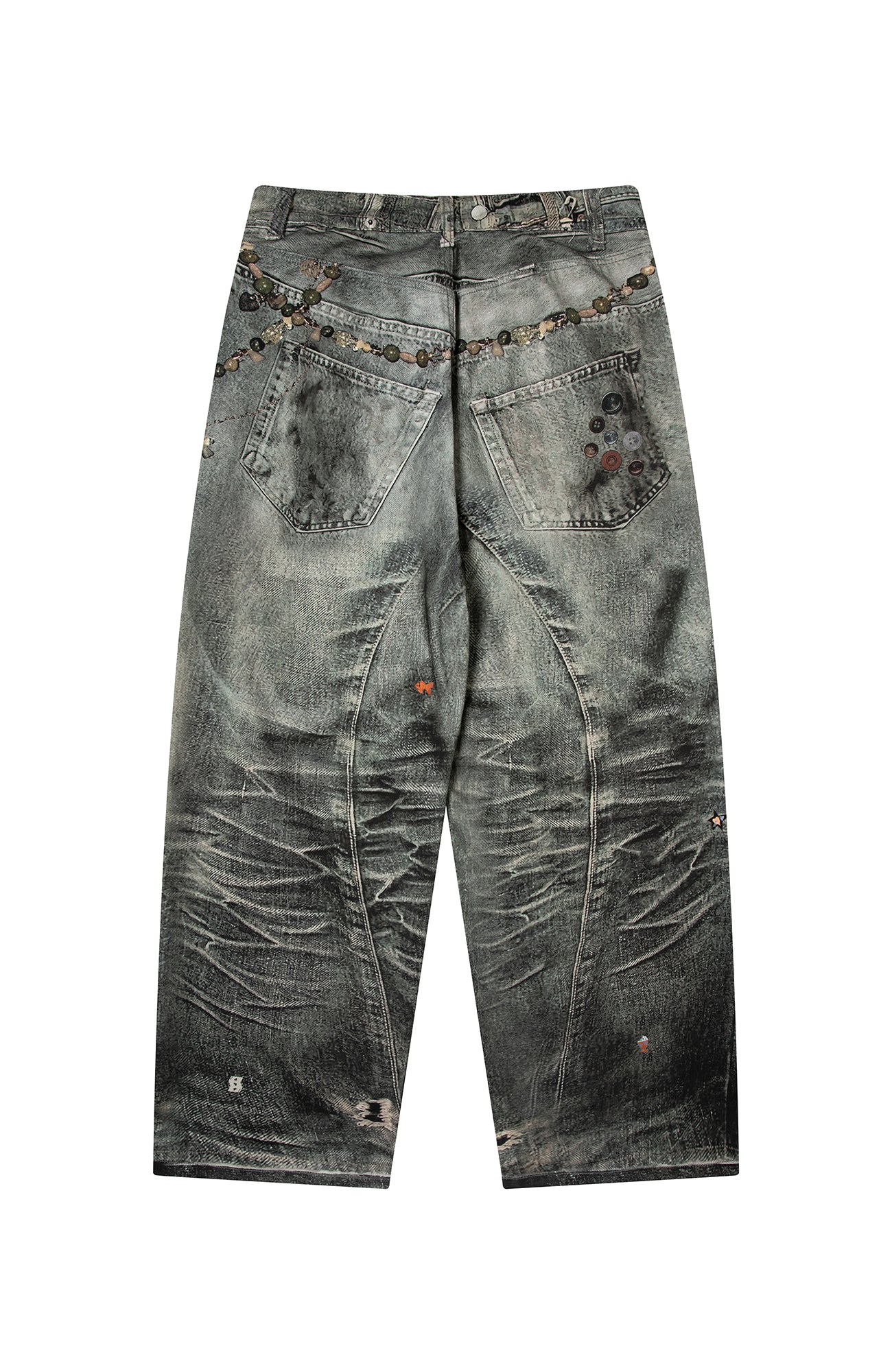 TGNS Beaded Graphic Distressed Oversized Jeans