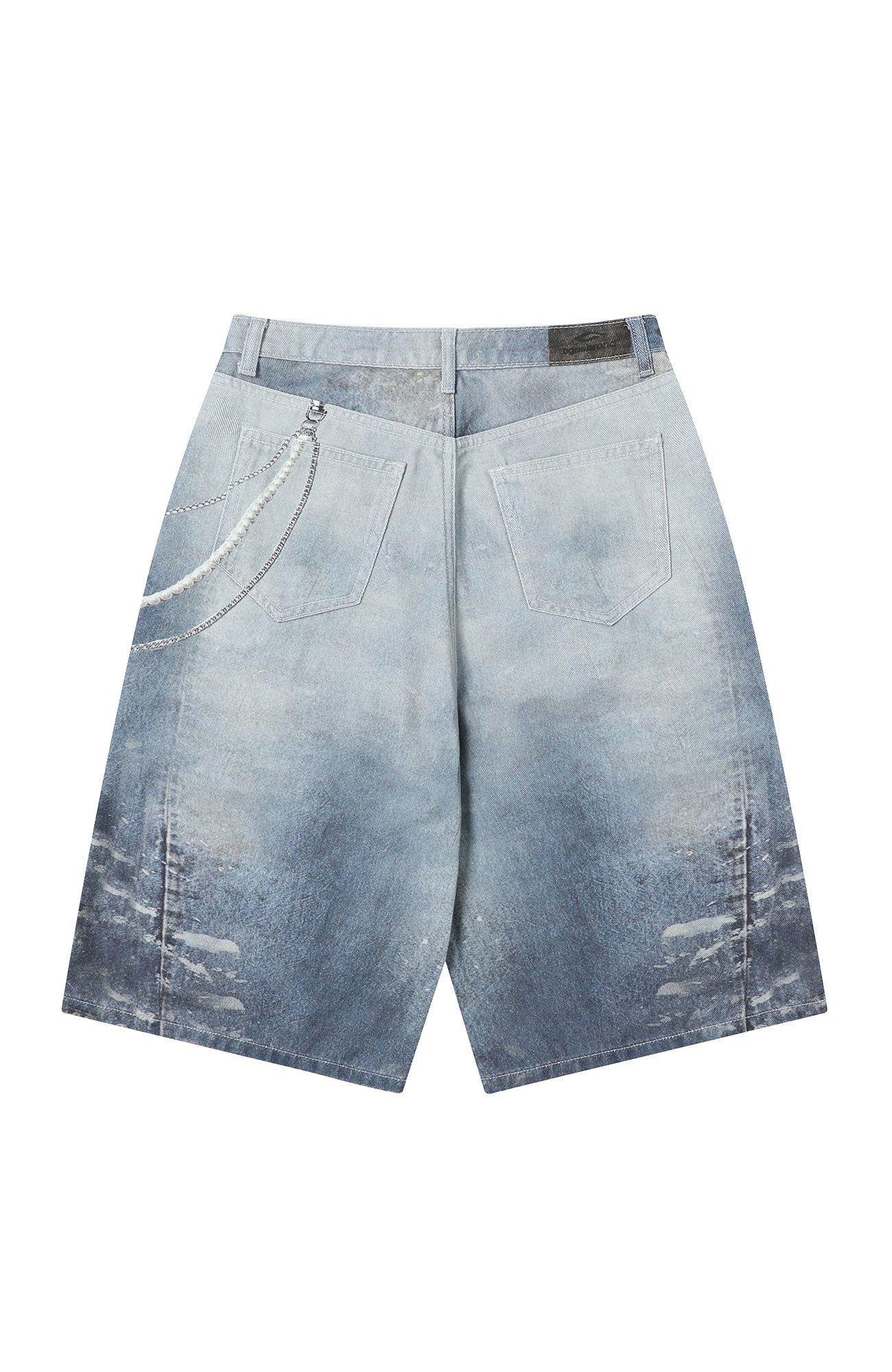 TGNS Distressed Chain Graphic Oversized Jorts